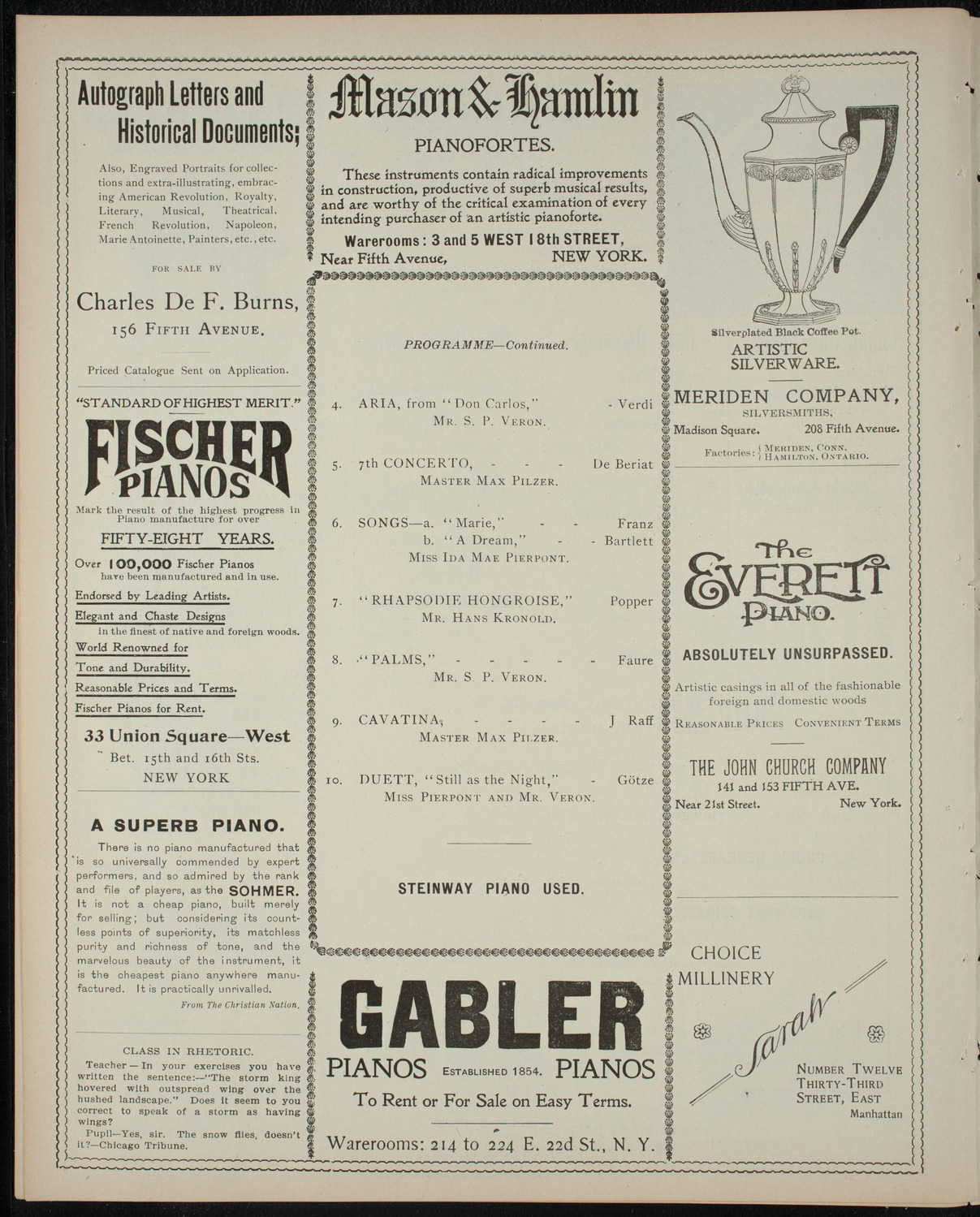 Benefit Concert for Master Max Pilzer, January 15, 1899, program page 6