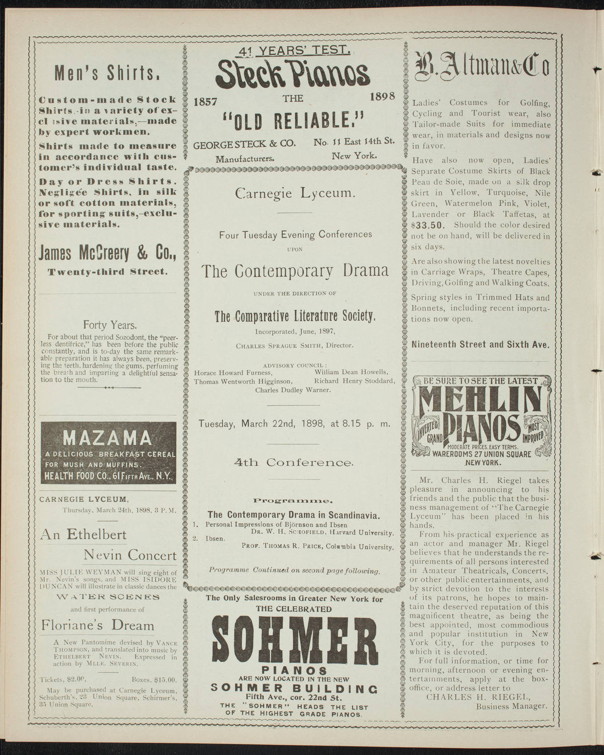 Comparative Literature Society Evening Conference, March 22, 1898, program page 4