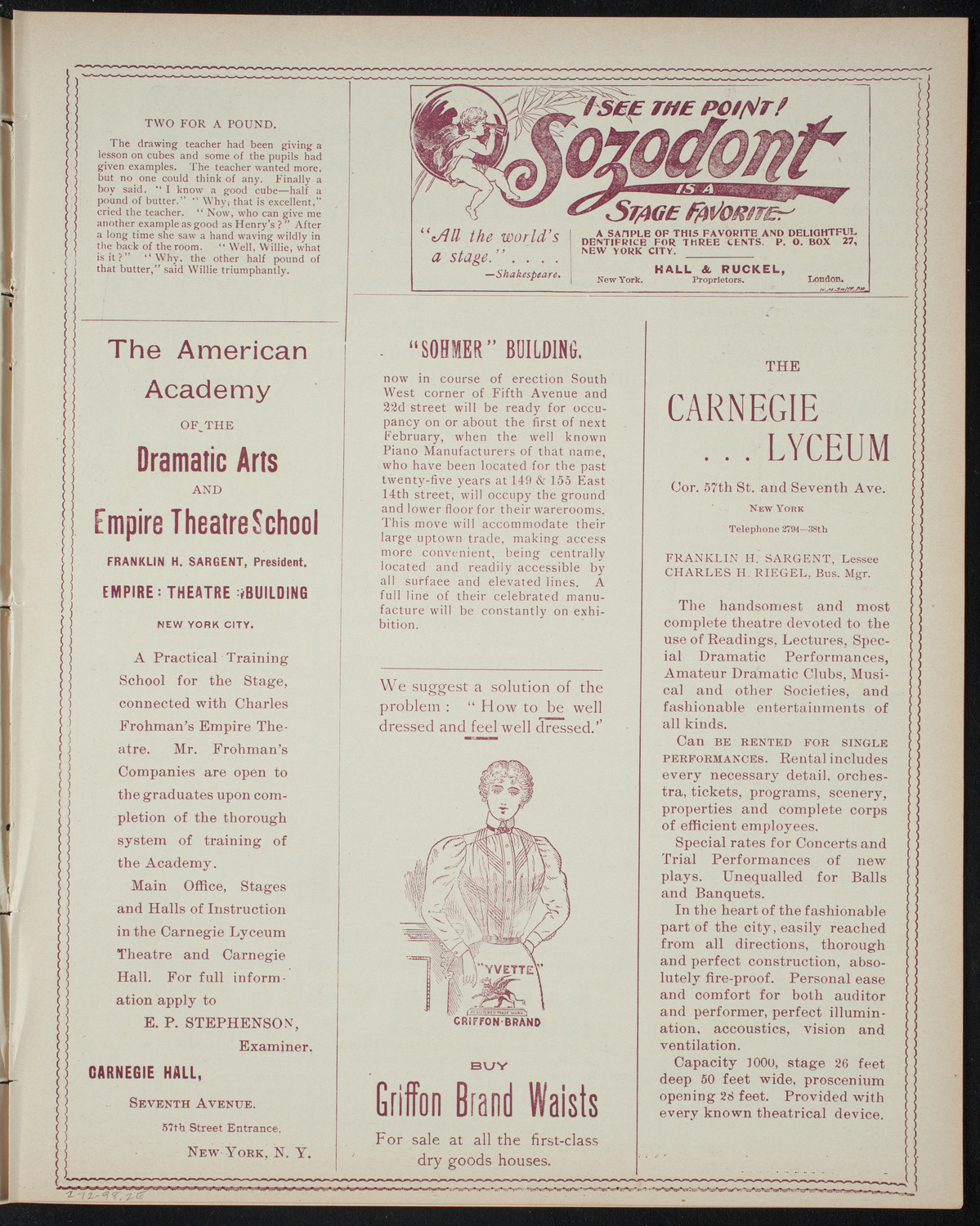 Fordham College Glee, Banjo, and Mandolin Clubs, February 12, 1898, program page 3