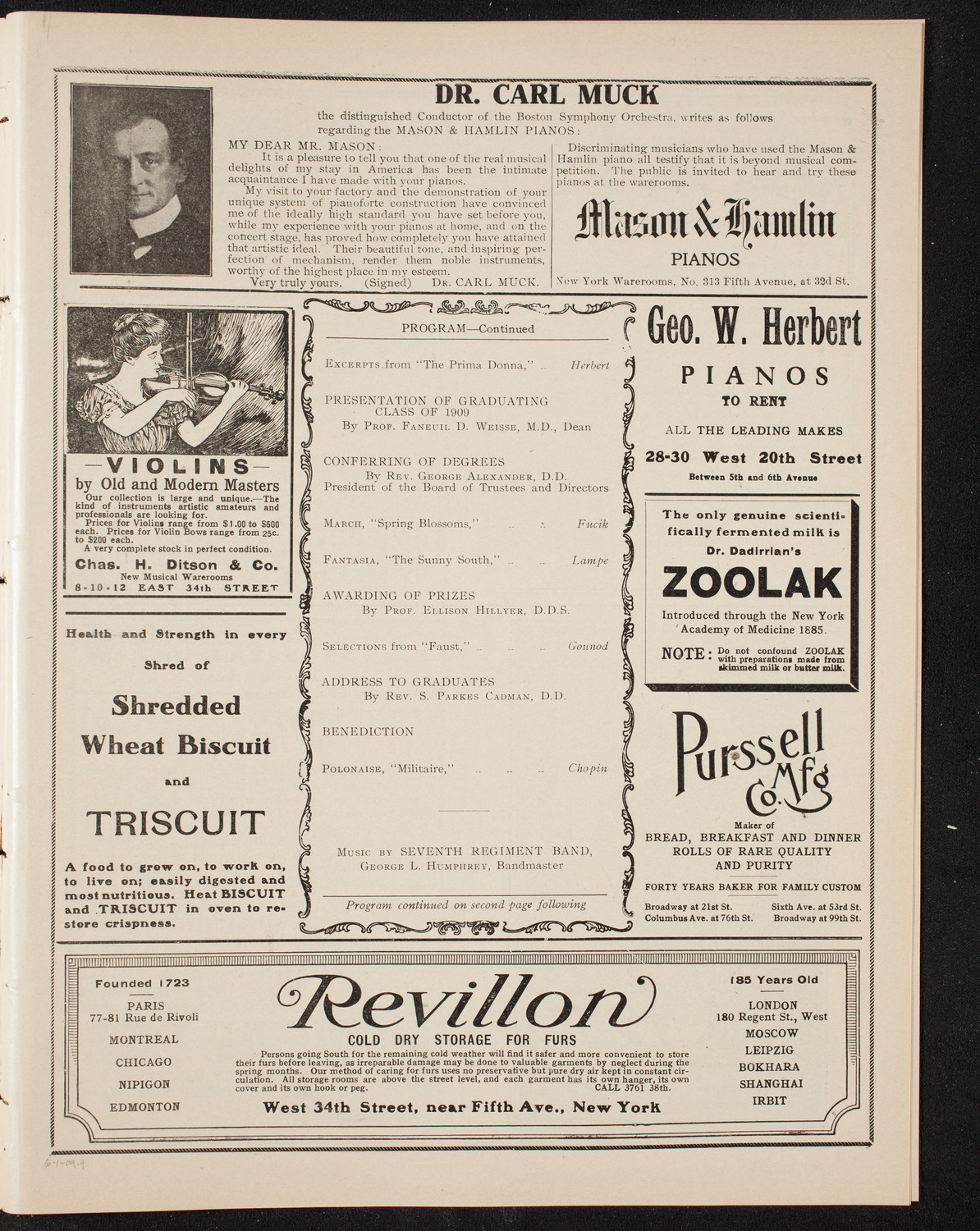 Graduation: New York College of Dentistry, June 1, 1909, program page 7
