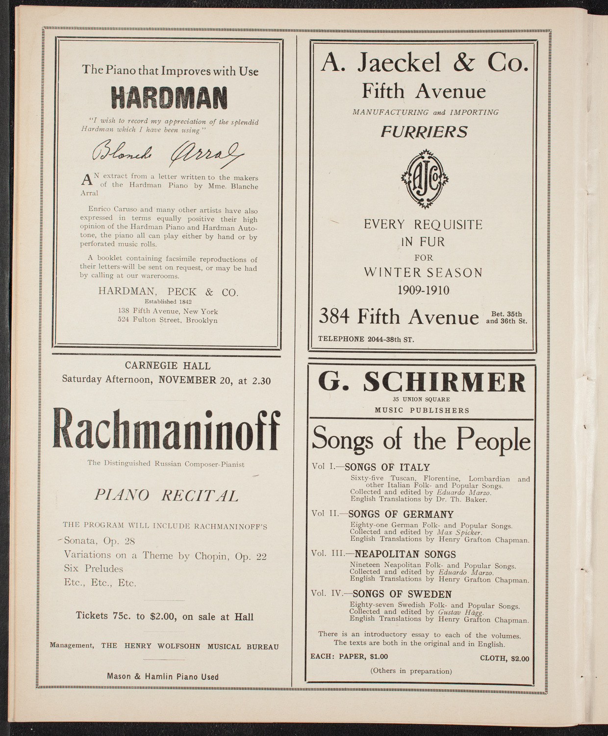 New York College of Music and New York German Conservatory of Music Faculty Concert, November 7, 1909, program page 8