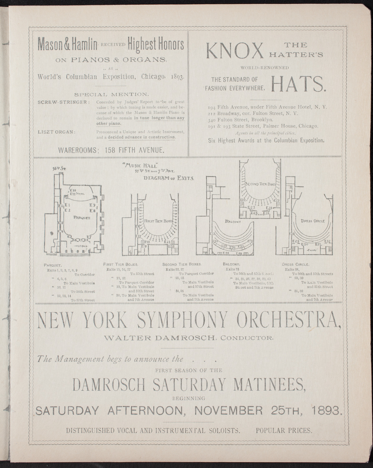 Boston Symphony Orchestra, November 8, 1893, program page 3