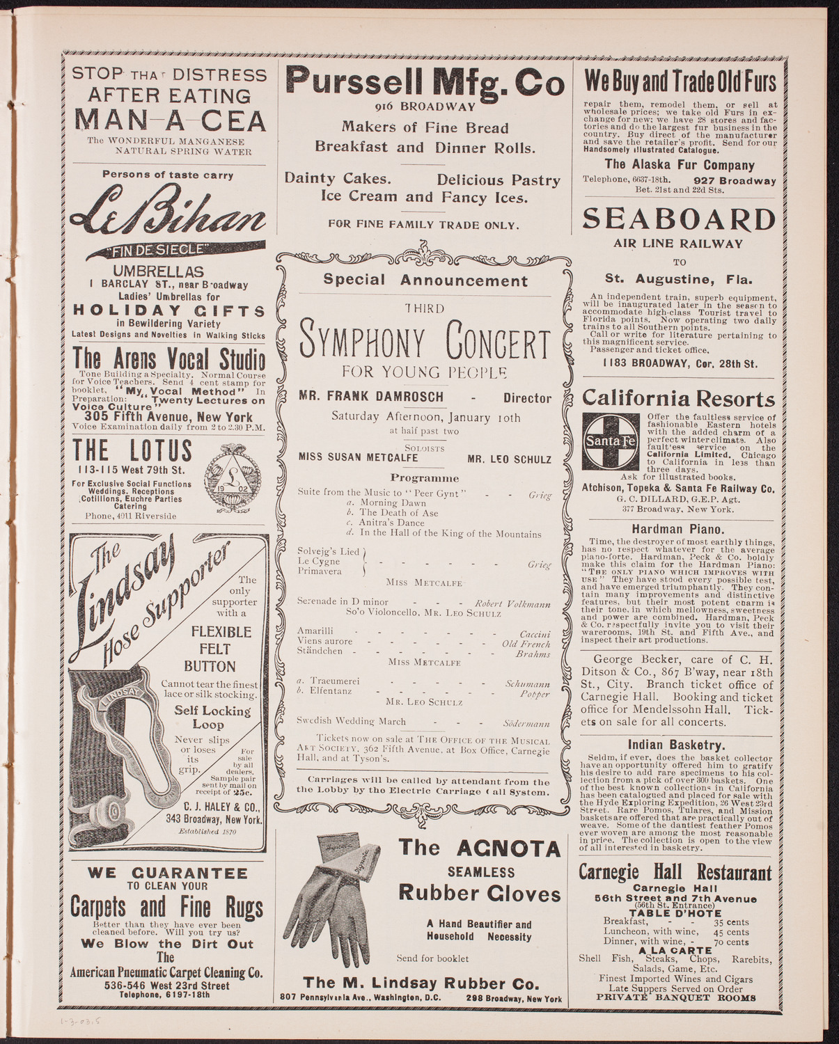 Wetzler Symphony Orchestra, January 3, 1903, program page 9