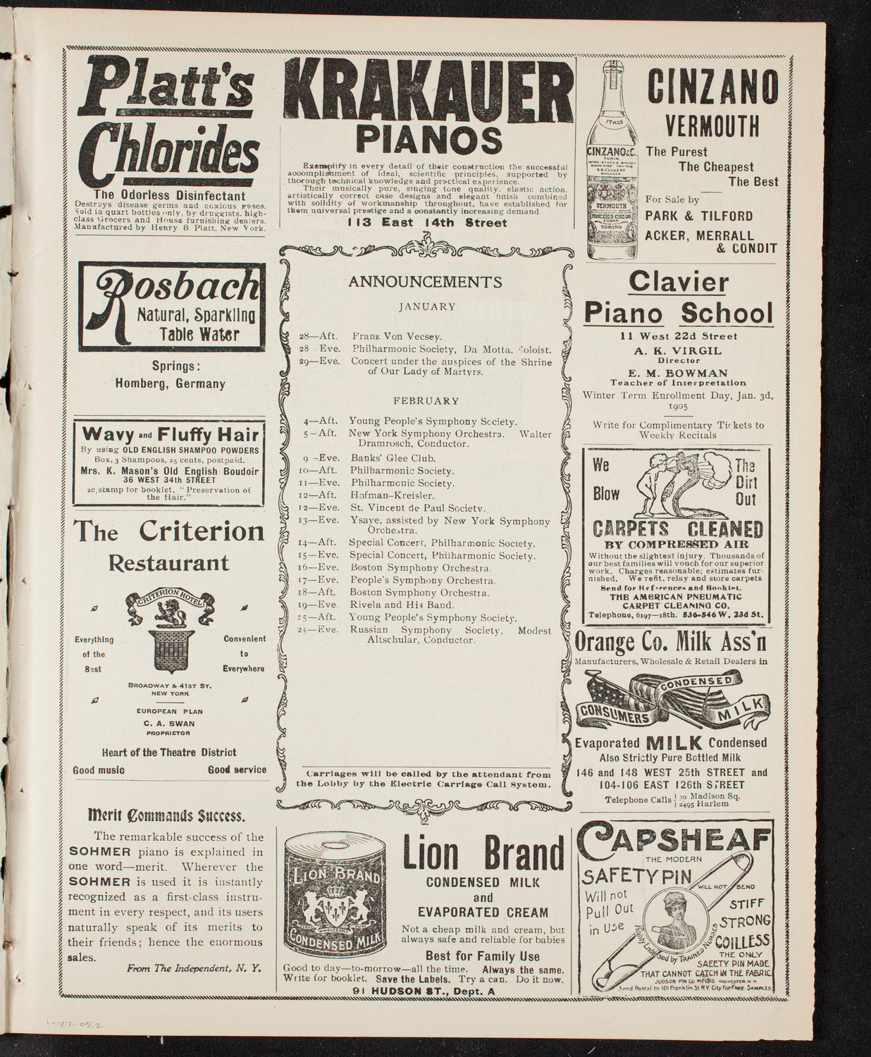 New York Philharmonic, January 27, 1905, program page 3