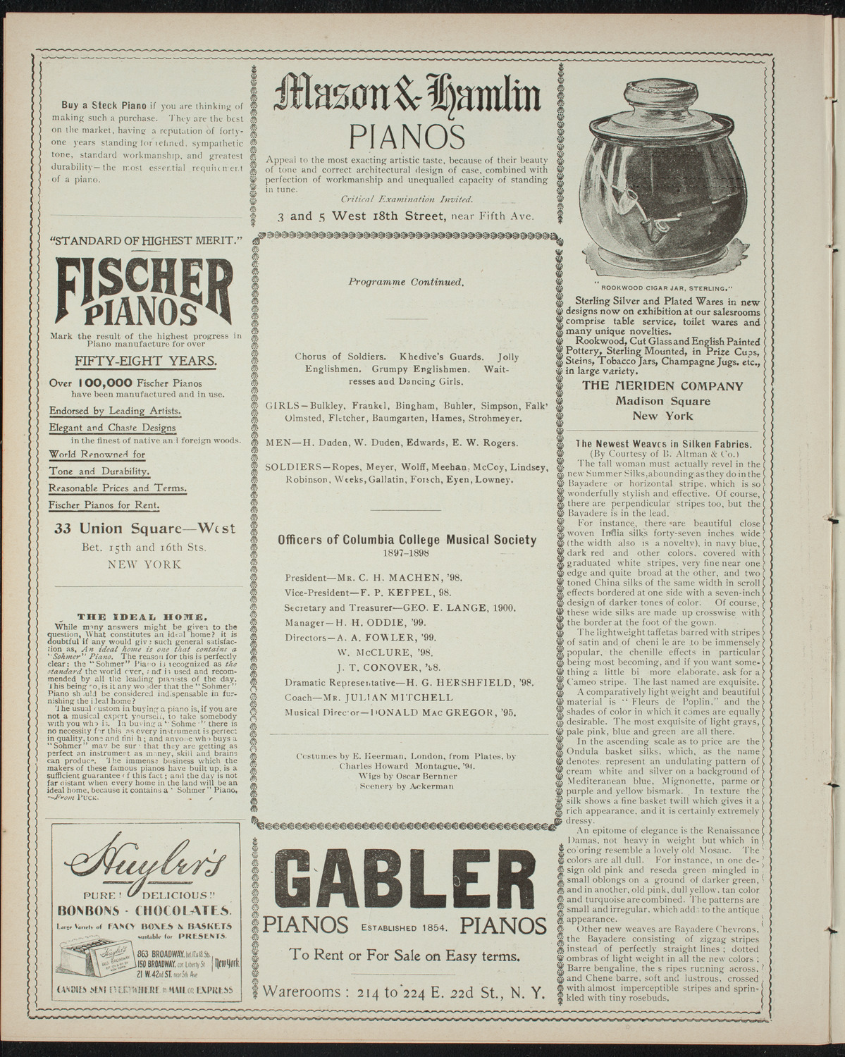 Columbia College Musical Society, February 26, 1898, program page 6