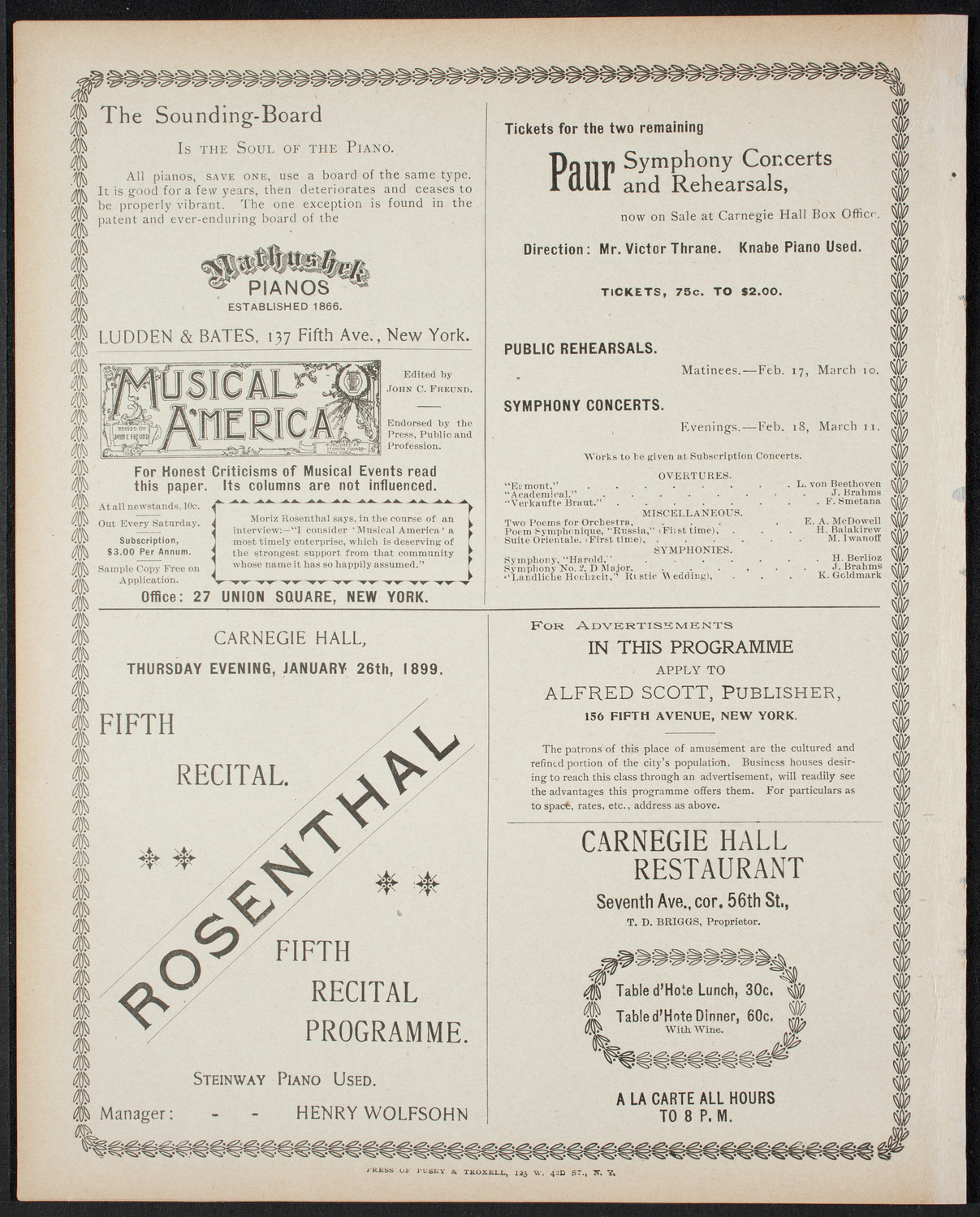 Paur Symphony Orchestra, January 7, 1899, program page 8
