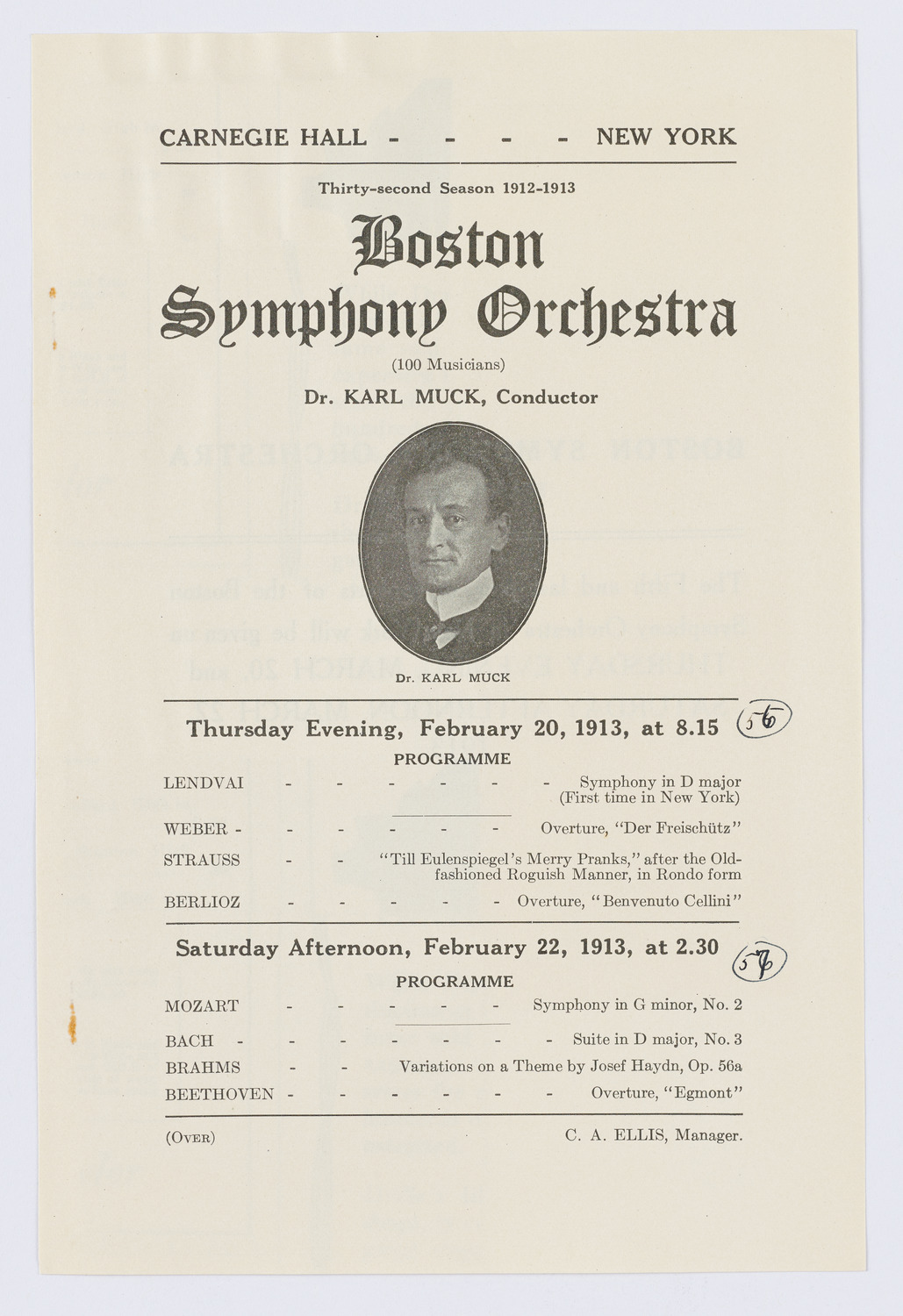 Boston Symphony Orchestra, February 1913