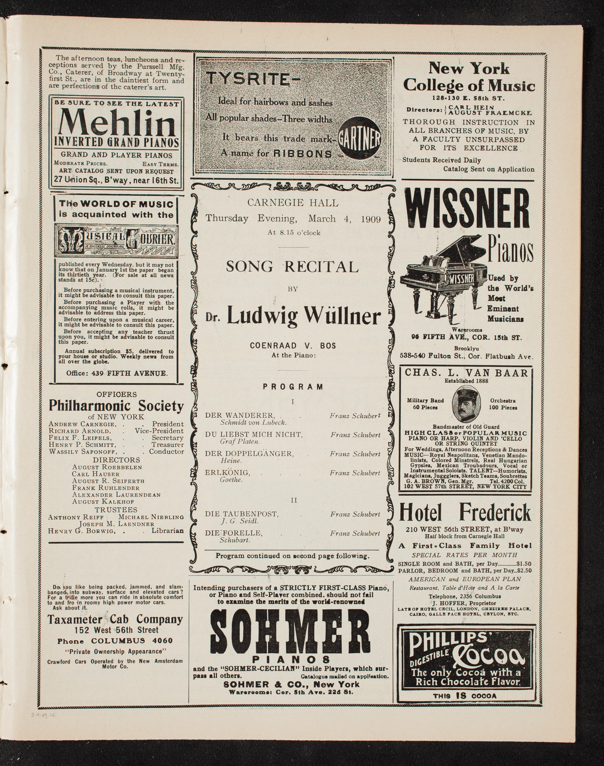 Ludwig Wüllner, Baritone, March 4, 1909, program page 5