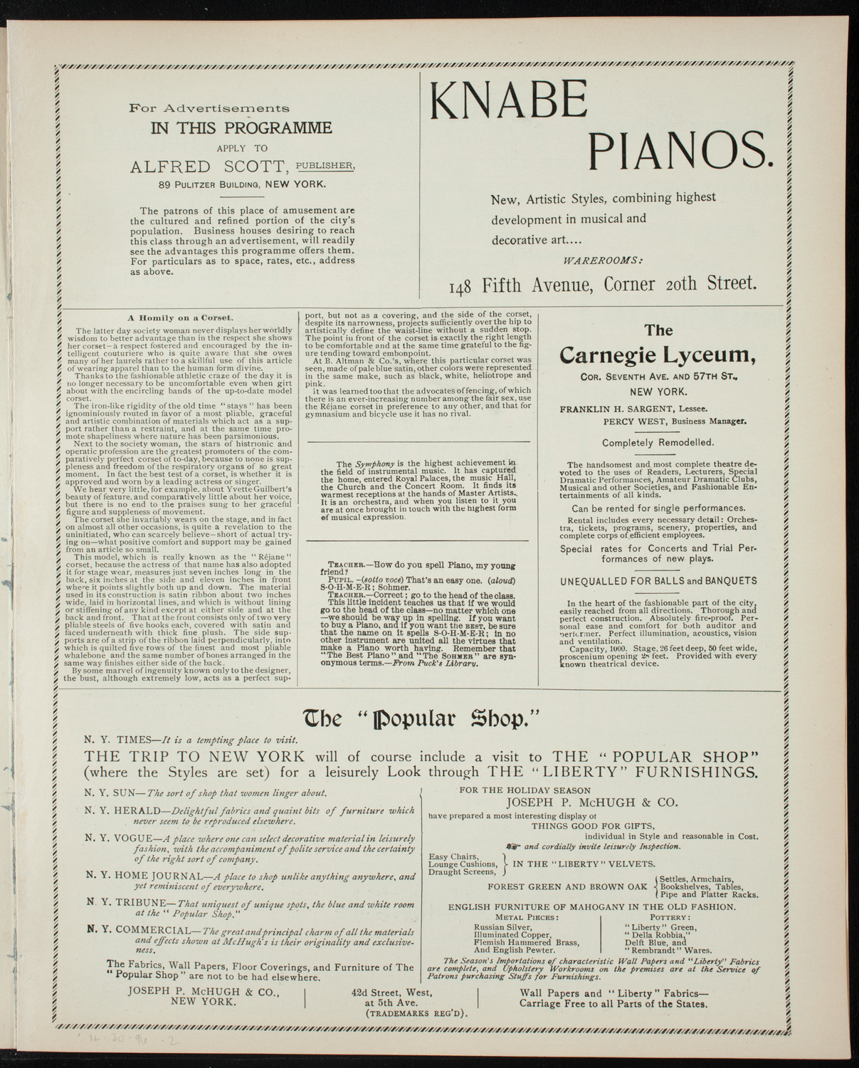 New York Athletic Club Amateur Minstrel Performance, December 30, 1896, program page 3