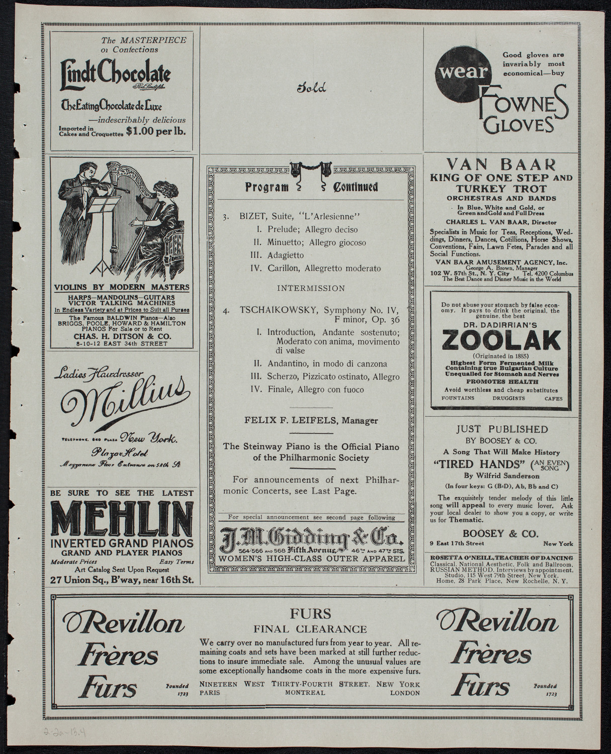 New York Philharmonic, February 2, 1913, program page 7