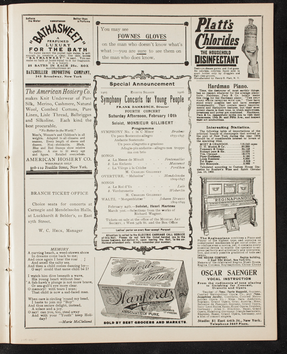 New York Philharmonic, January 19, 1906, program page 9