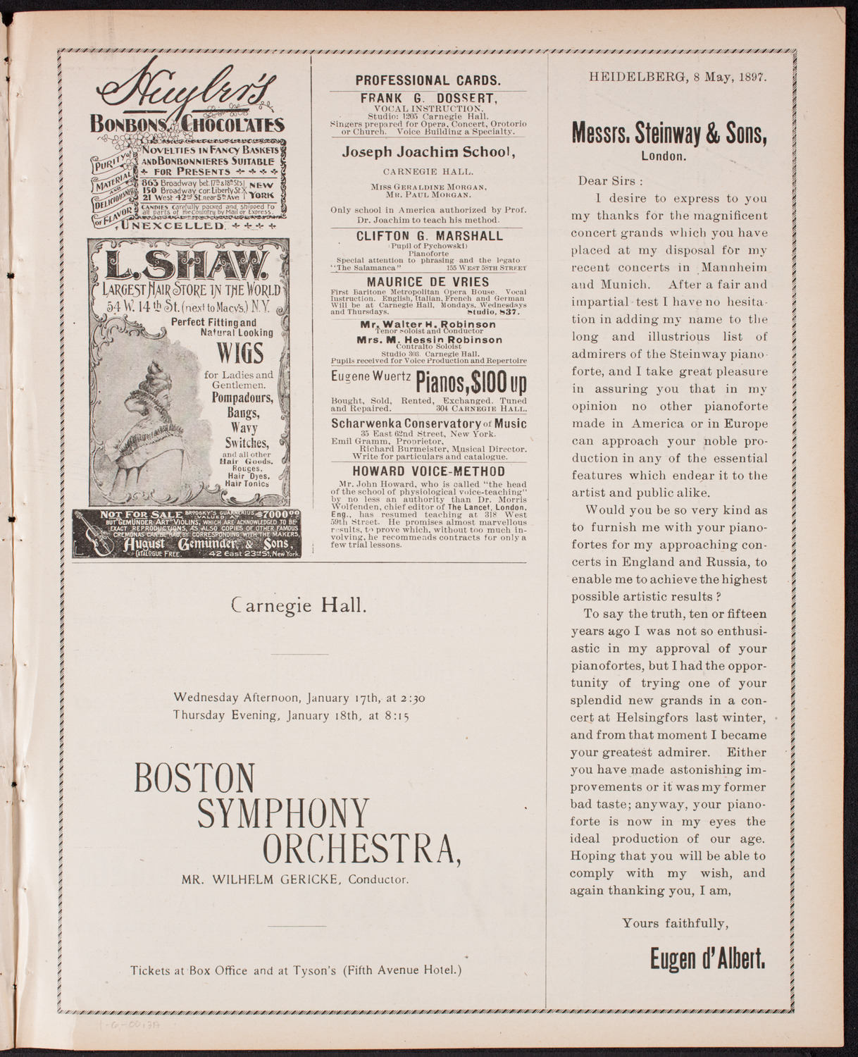 Ignacy Jan Paderewski, Piano, January 6, 1900, program page 5