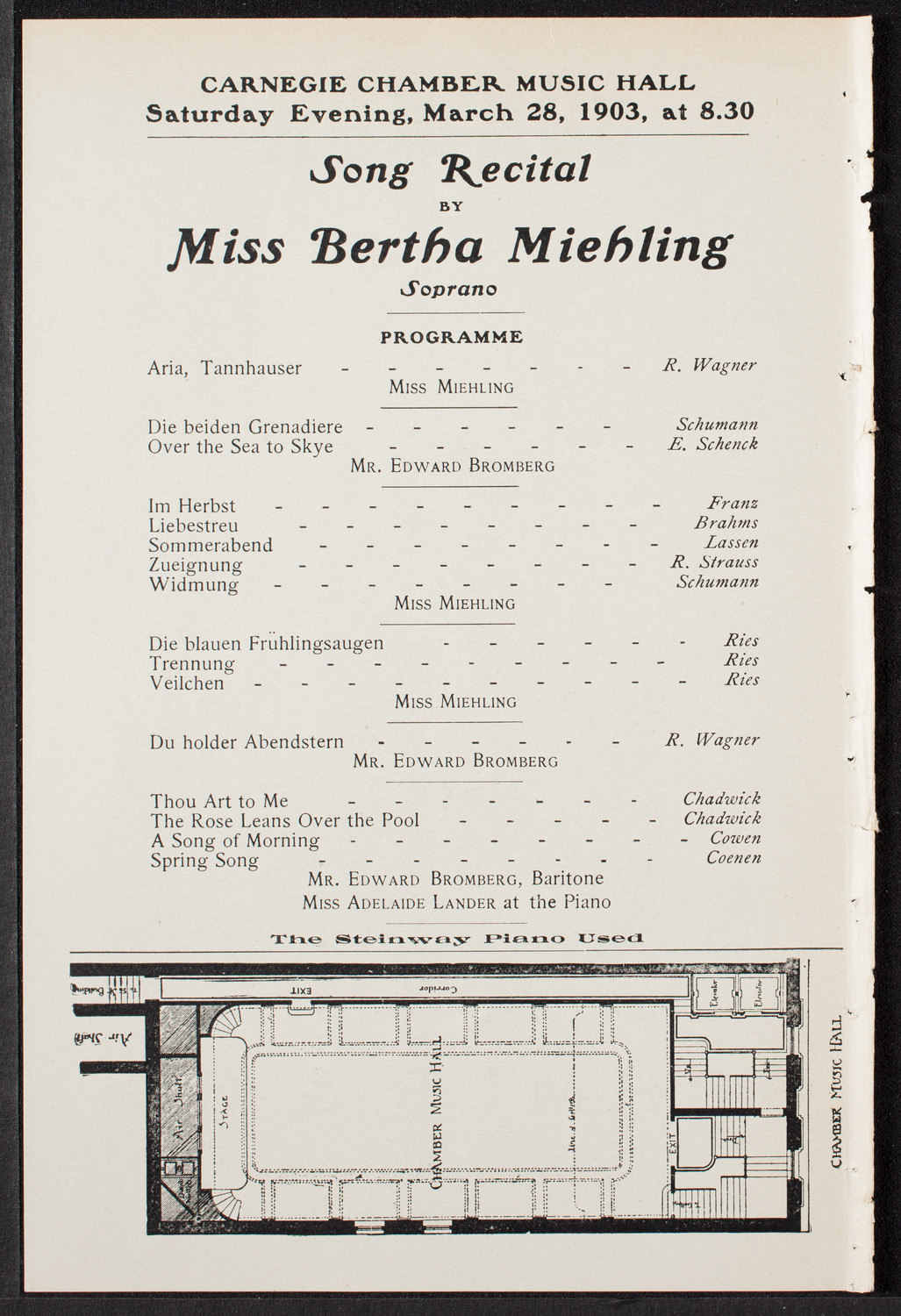 Bertha Miehling, March 28, 1903, program page 2
