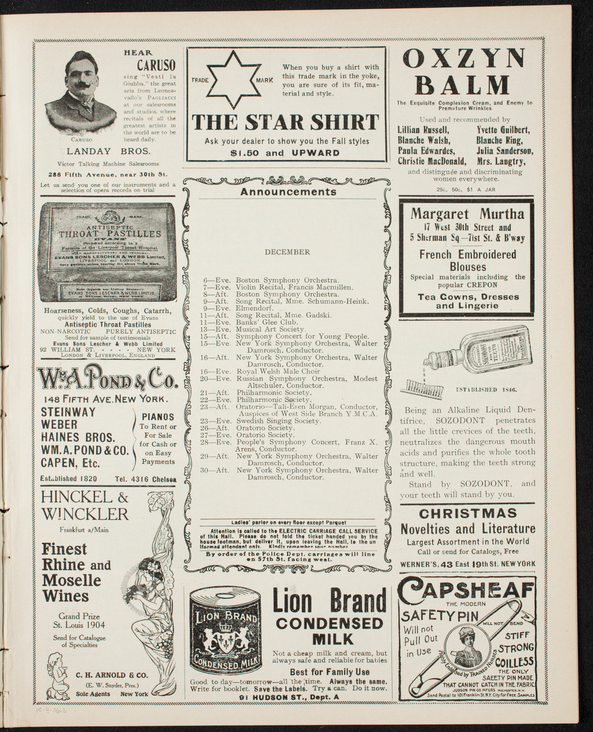 Oratorio Society of New York, December 4, 1906, program page 3