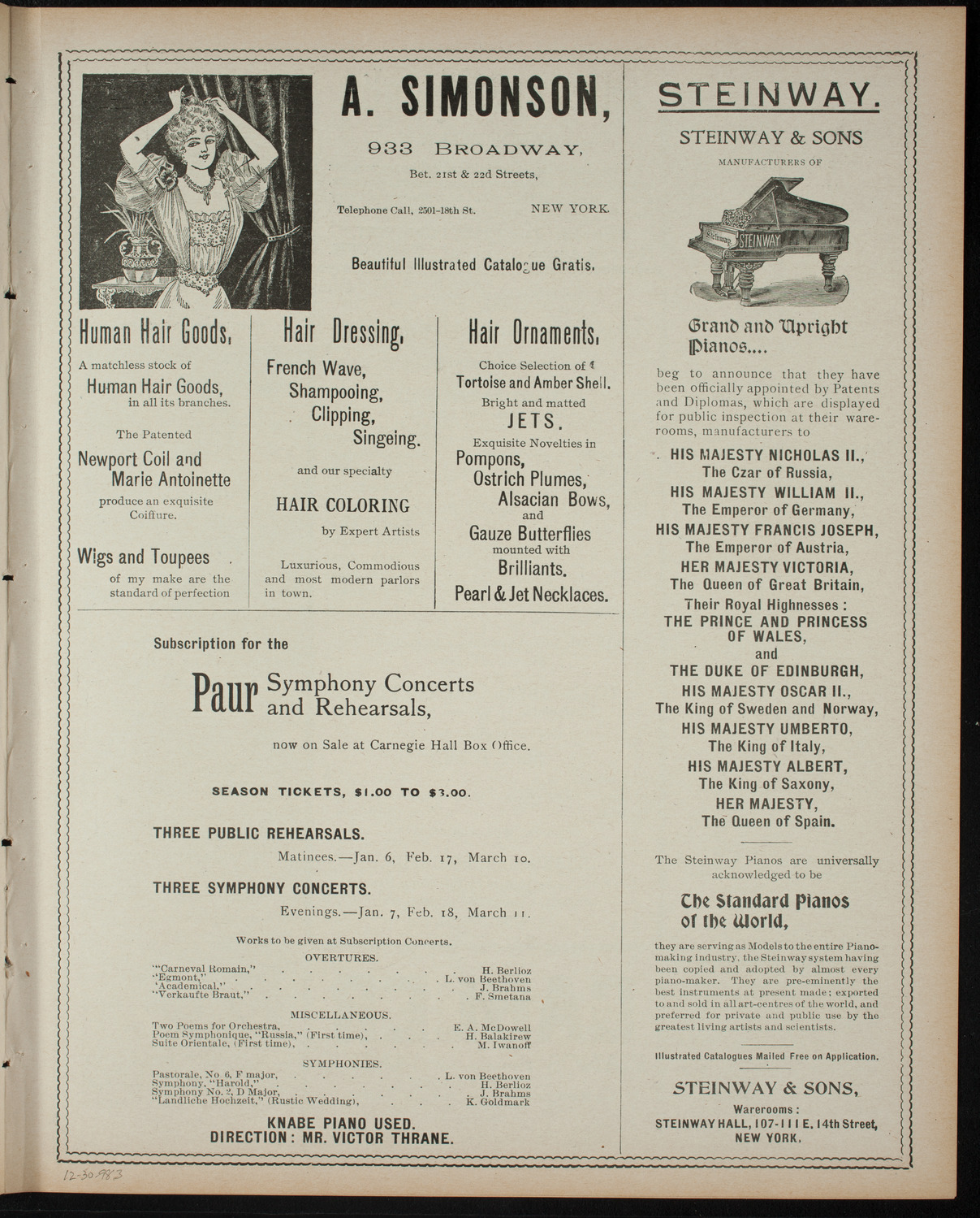 Benefit: Hebrew Technical School for Girls, December 30, 1898, program page 5