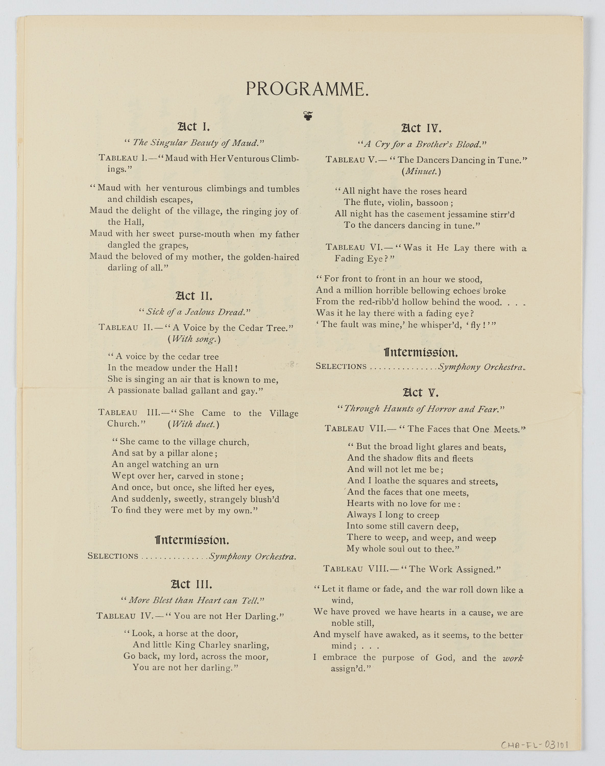 Tennyson's "Maud", April 23, 1892
