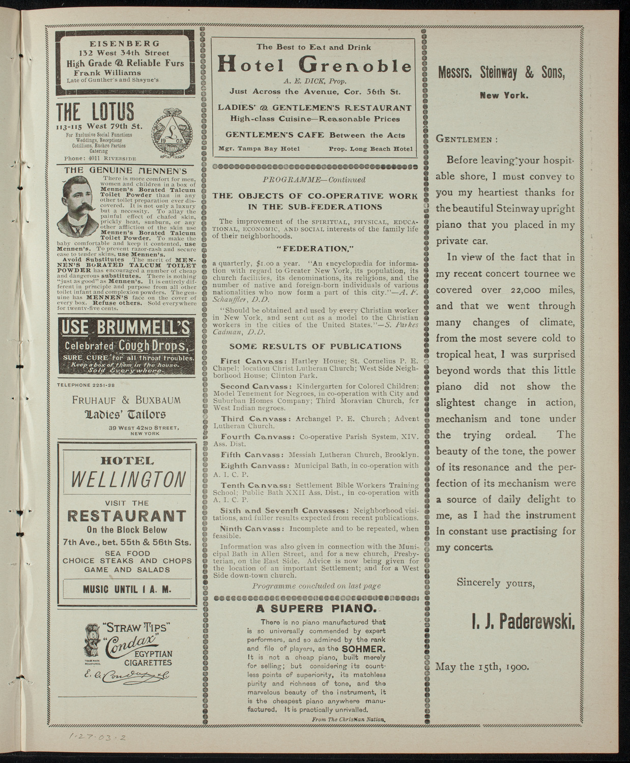 Meeting: Federation of Churches and Christian Organizations, January 27, 1903, program page 3