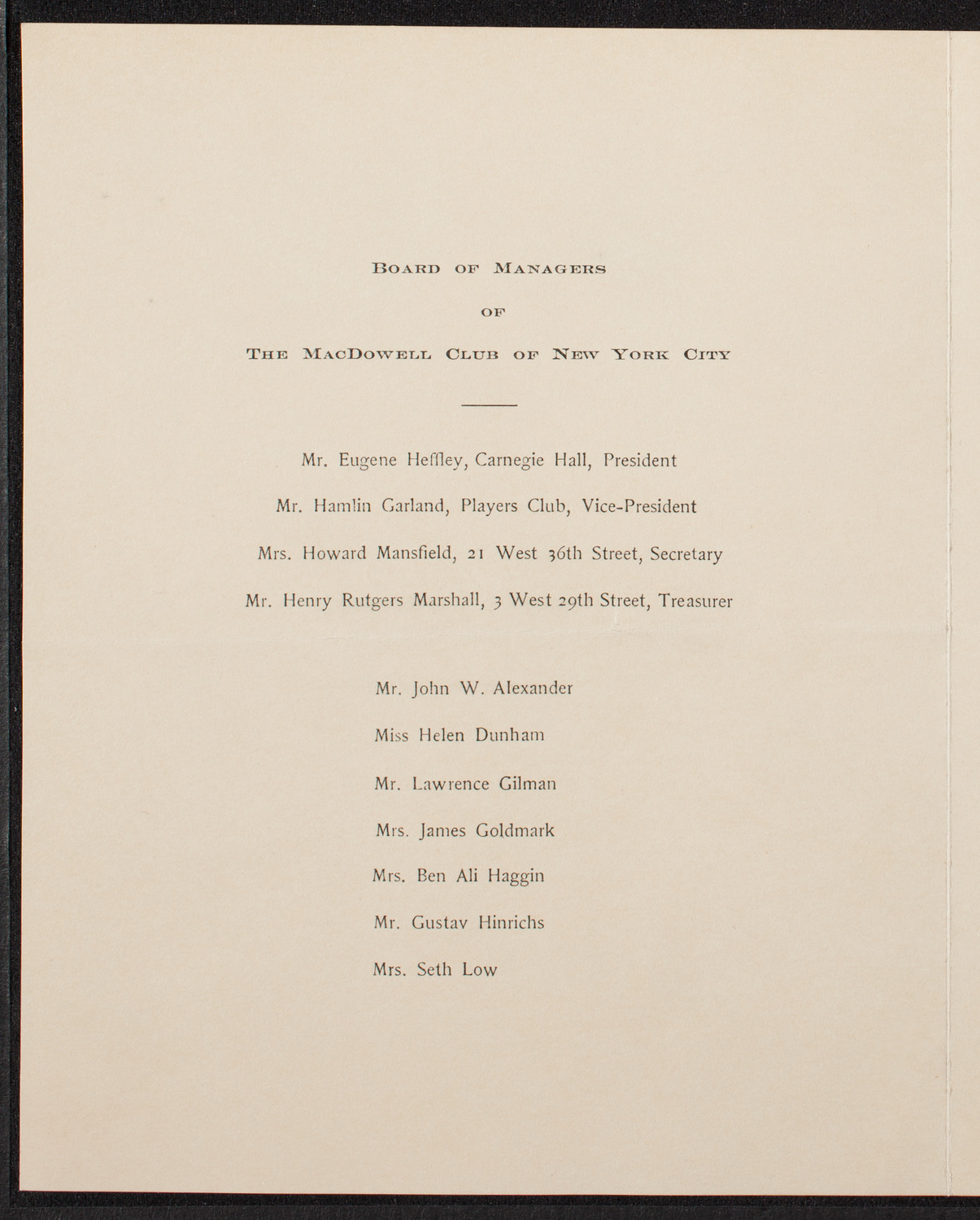 MacDowell Club of New York City, April 9, 1906, program page 2