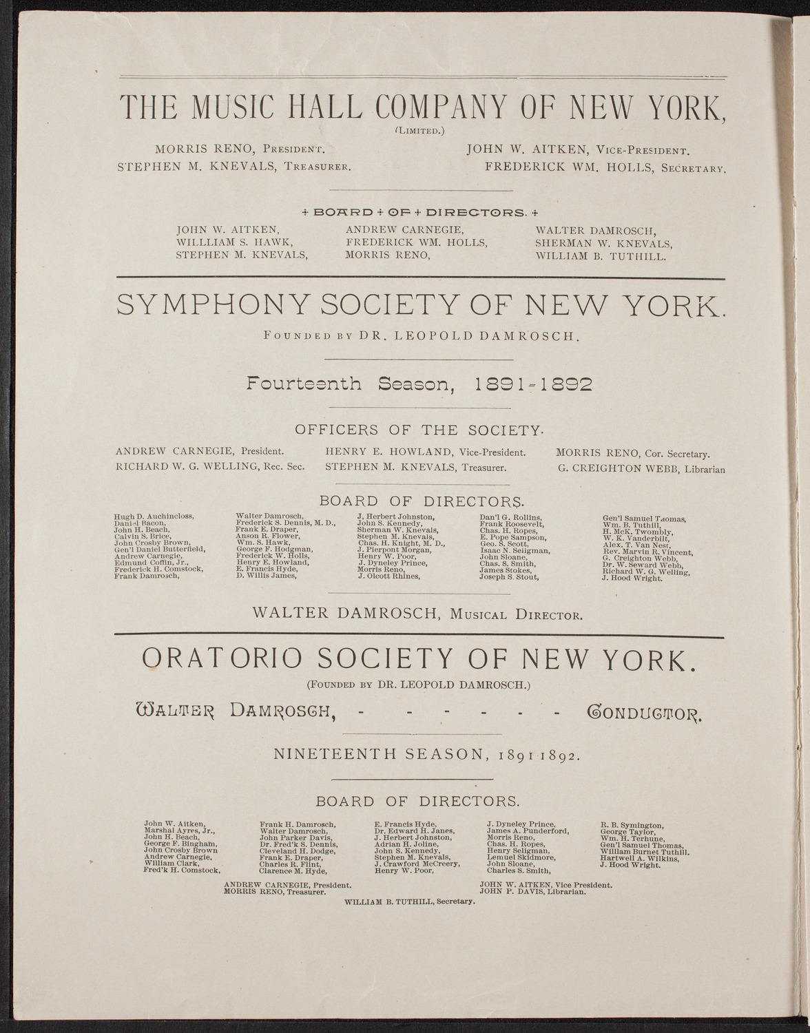 Oratorio Society of New York, March 1, 1892, program page 2