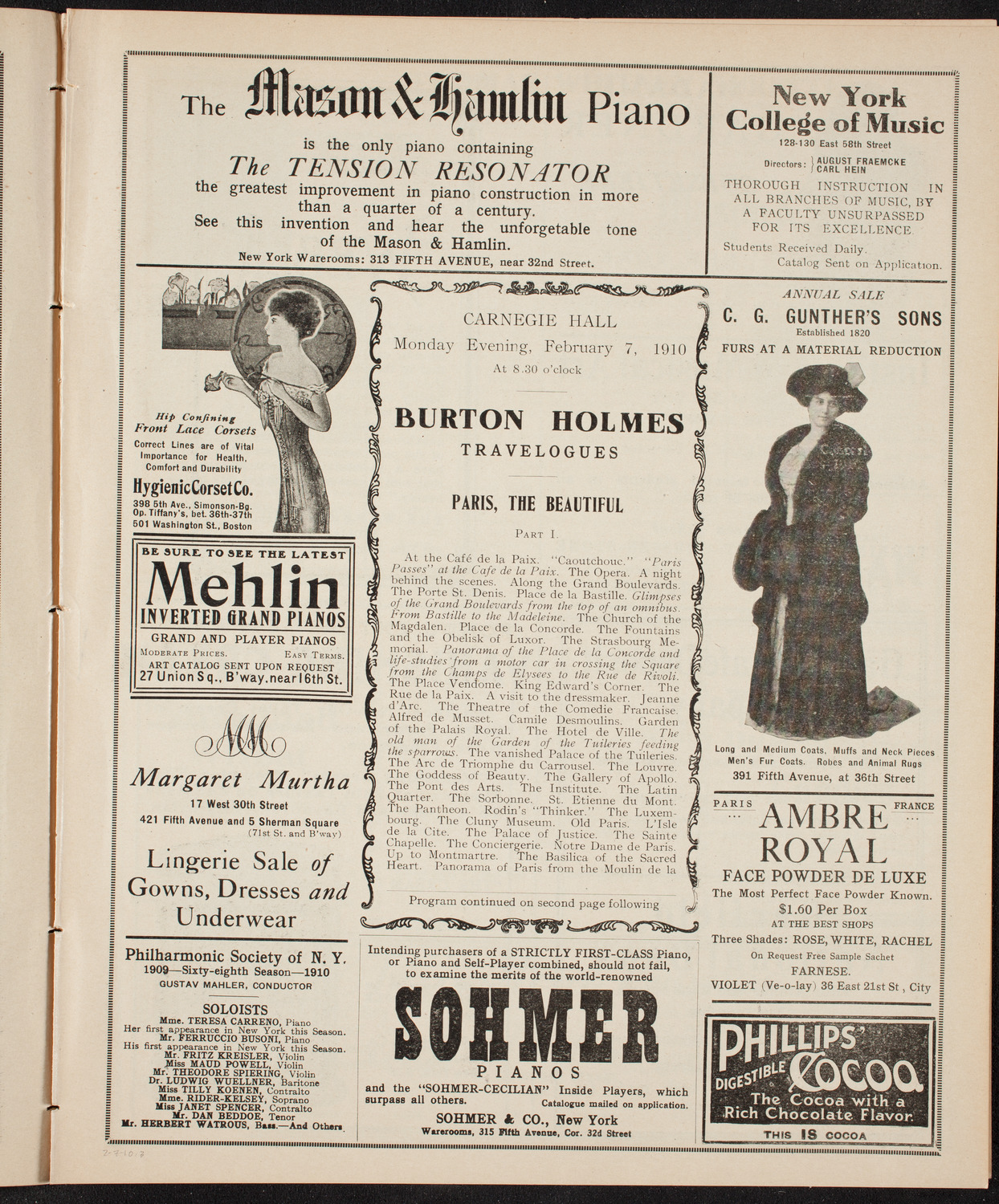Burton Holmes Travelogue: Paris, February 7, 1910, program page 5