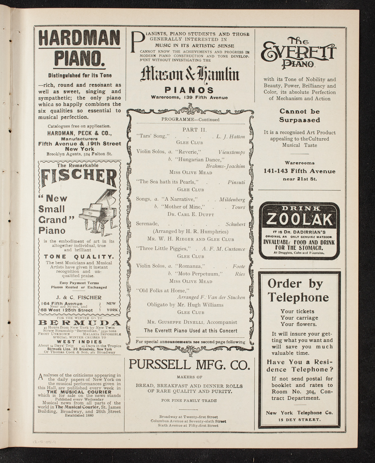 New York Banks' Glee Club, December 5, 1905, program page 7