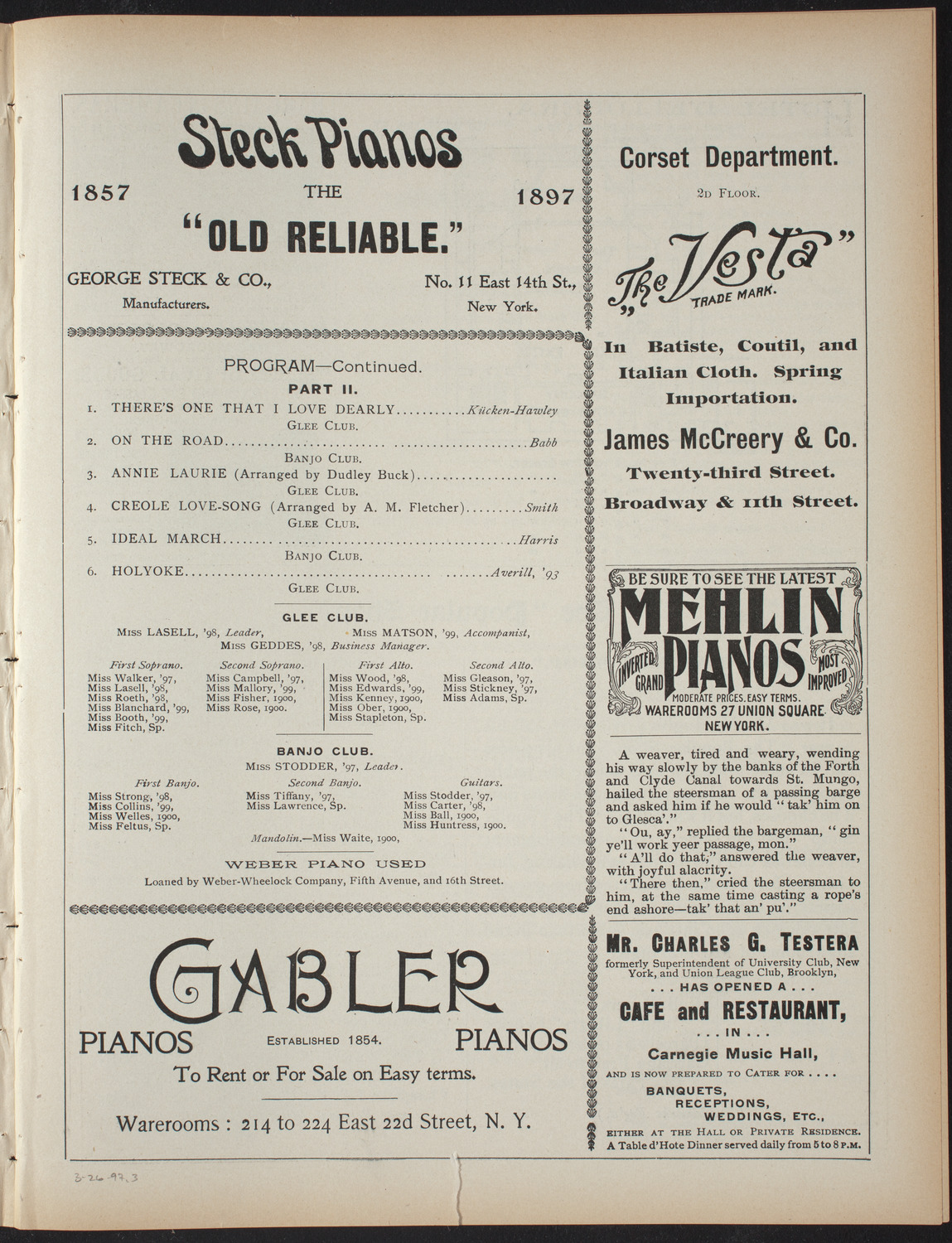 Mt. Holyoke College Glee and Banjo Clubs, March 26, 1897, program page 5