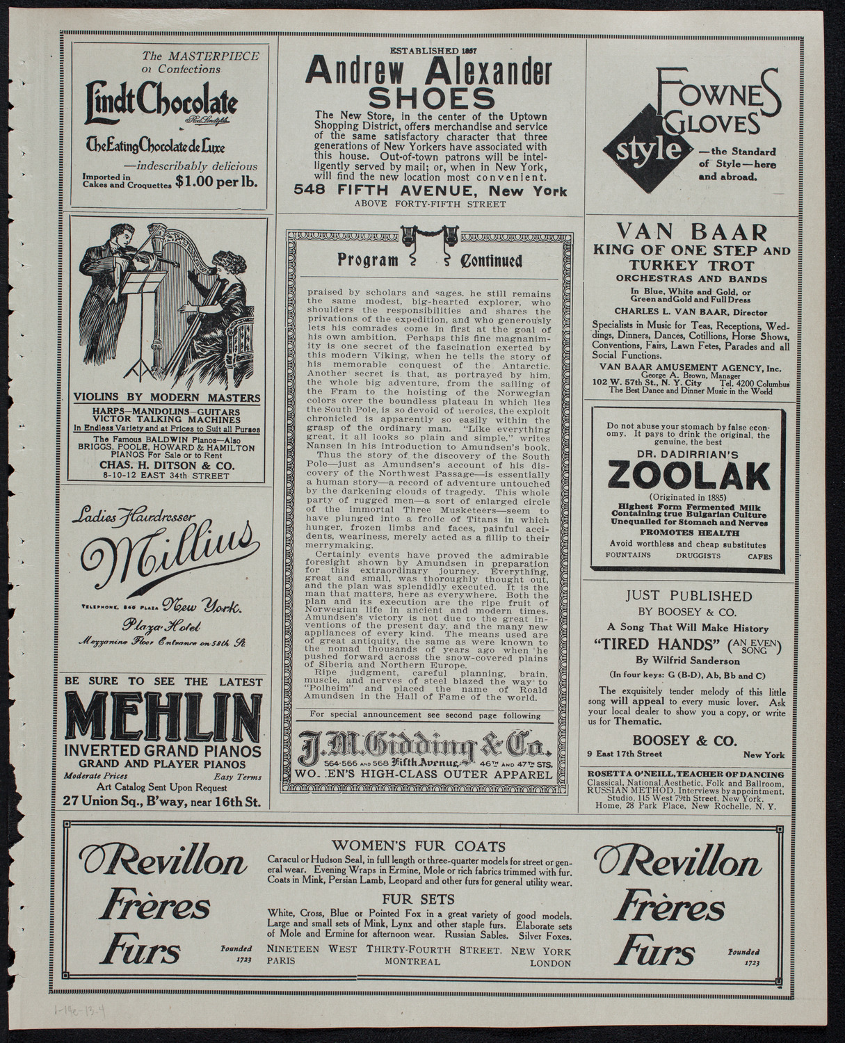 Lecture by Roald Amundsen: The Discovery of the South Pole, January 14, 1913, program page 7