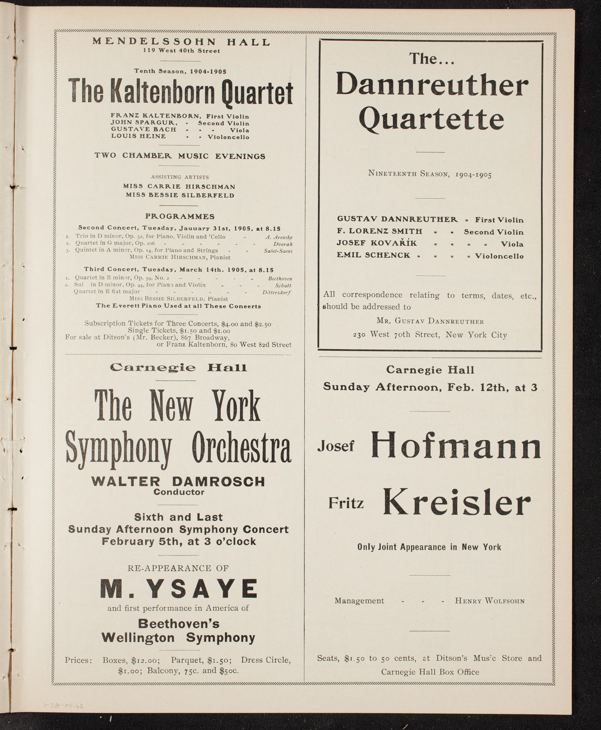 New York Philharmonic, January 28, 1905, program page 11
