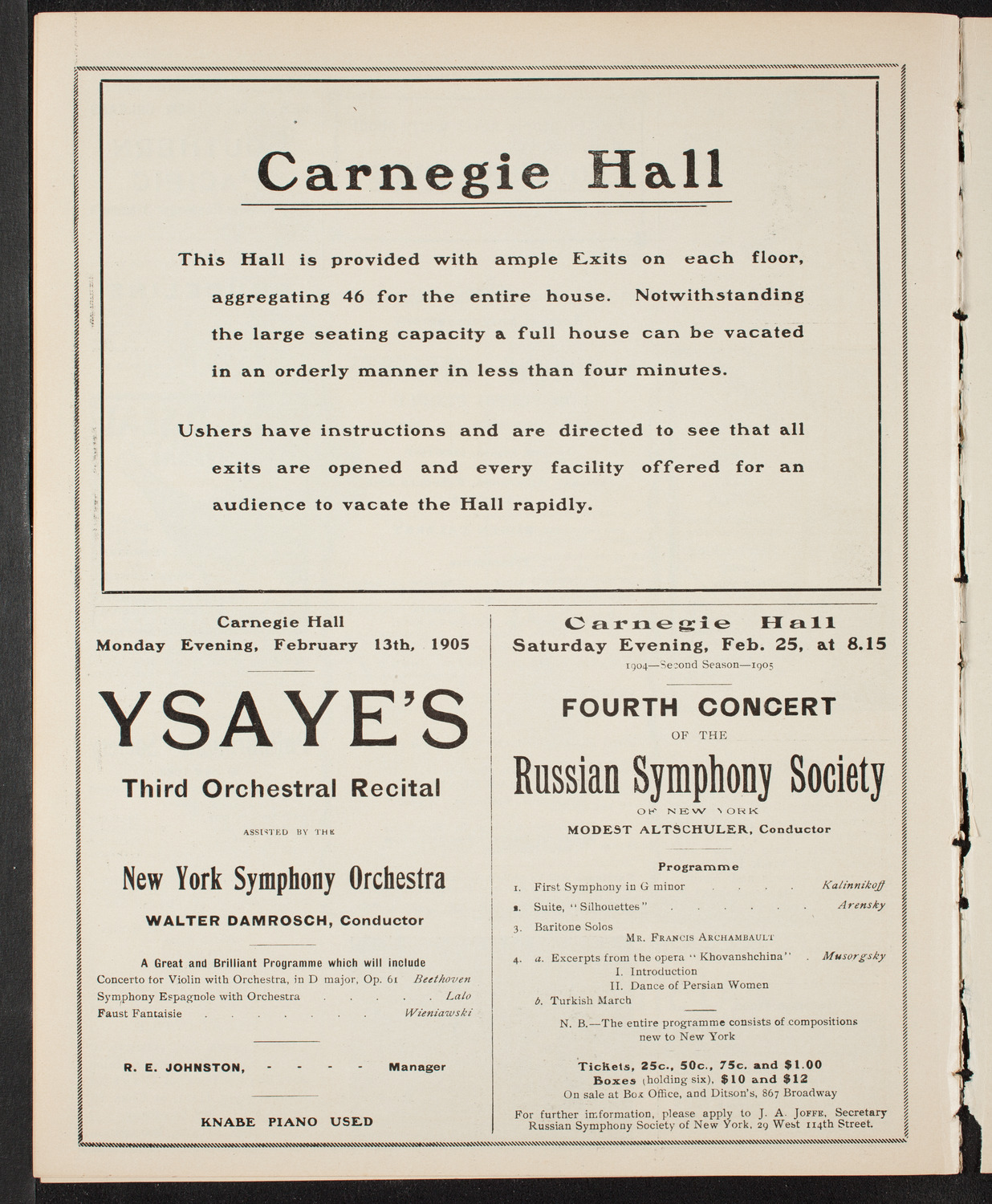 Josef Hofmann, Piano, and Fritz Kreisler, Violin, February 12, 1905, program page 10