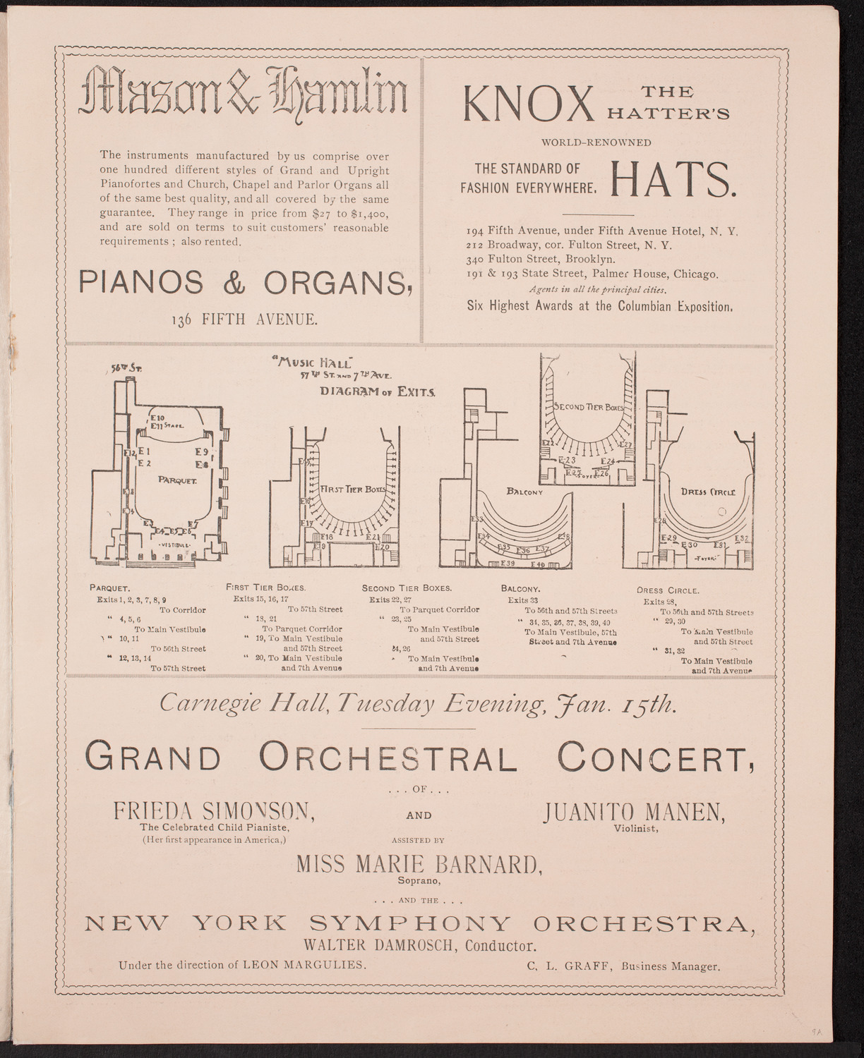 Oratorio Society of New York, January 6, 1895, program page 3
