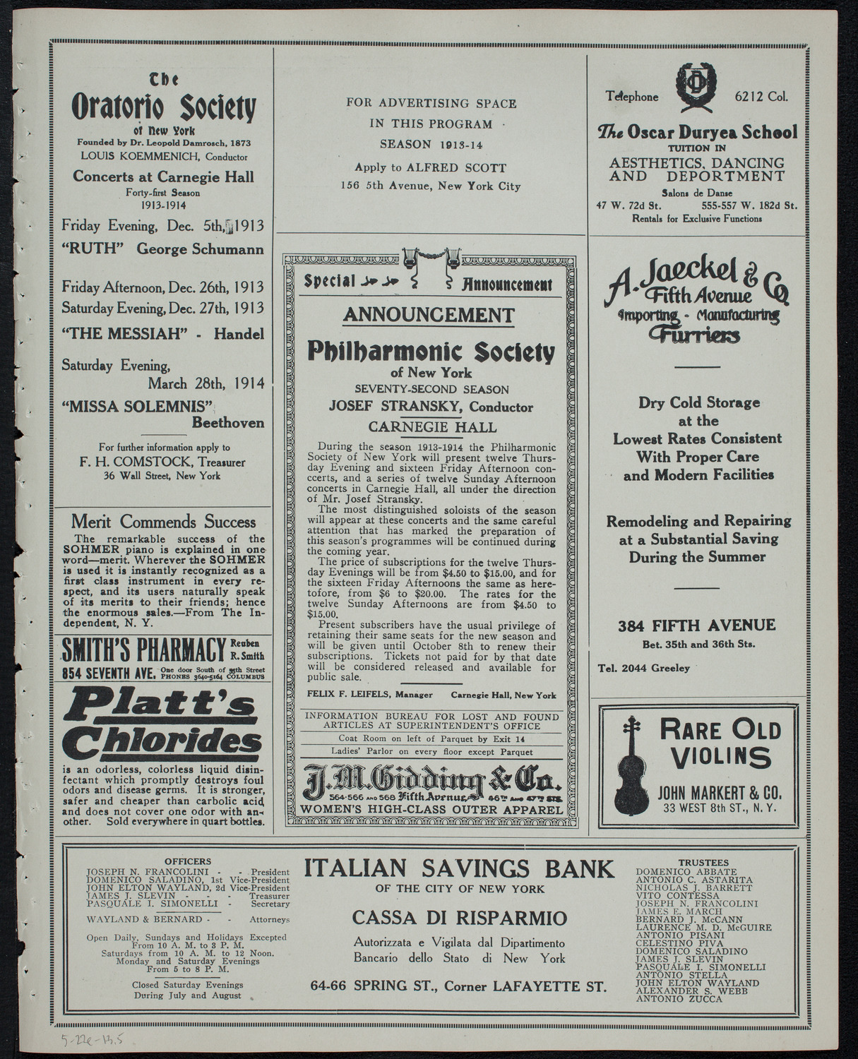 Italian Orchestral Society, May 22, 1913, program page 9