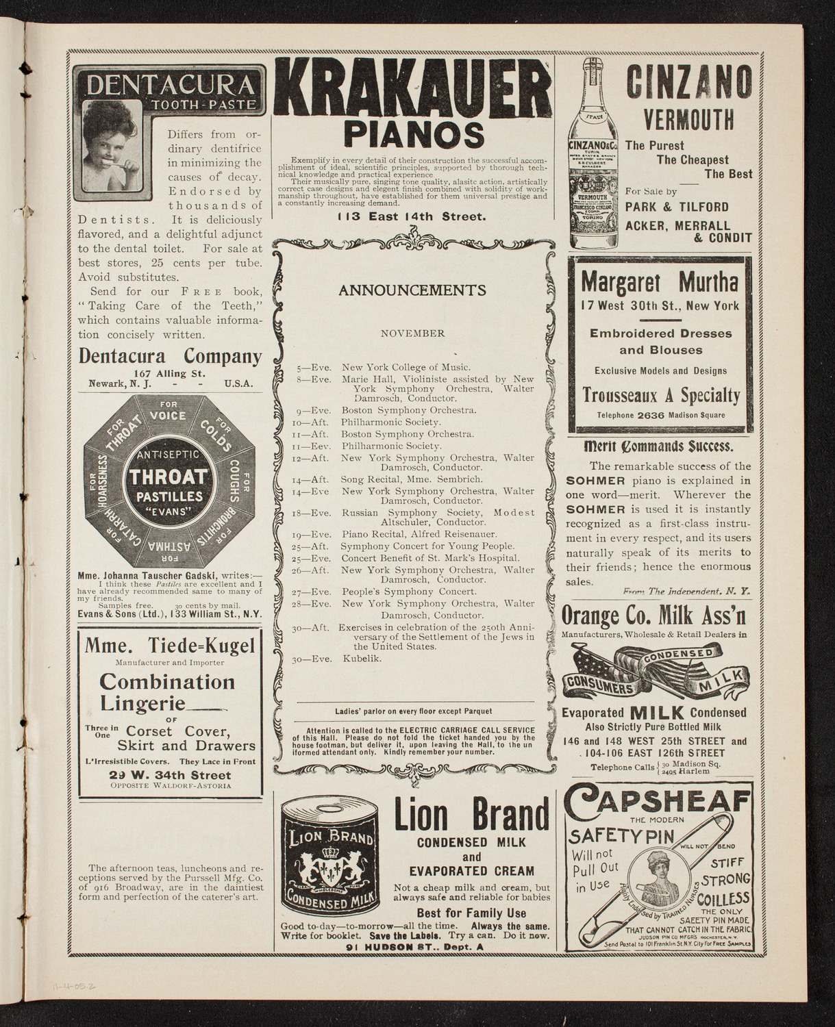 Emma Calvé, Soprano, and Her Company with the New York Symphony Orchestra, November 4, 1905, program page 3