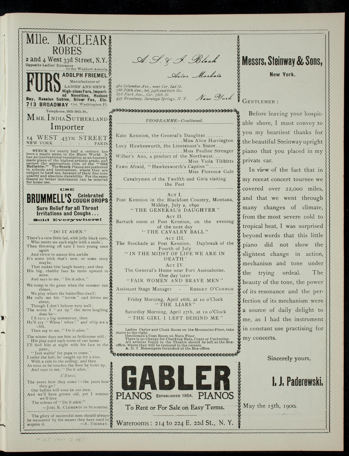 American Academy of Dramatic Arts Final Examination, April 25, 1901, program page 3
