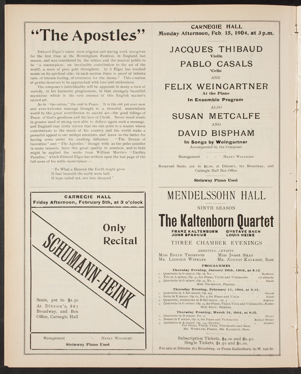 New York Philarmonic, January 9, 1904, program page 8
