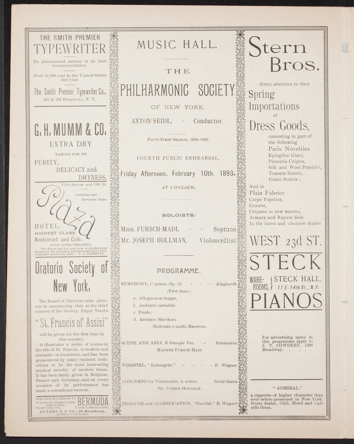 New York Philharmonic, February 10, 1893, program page 4