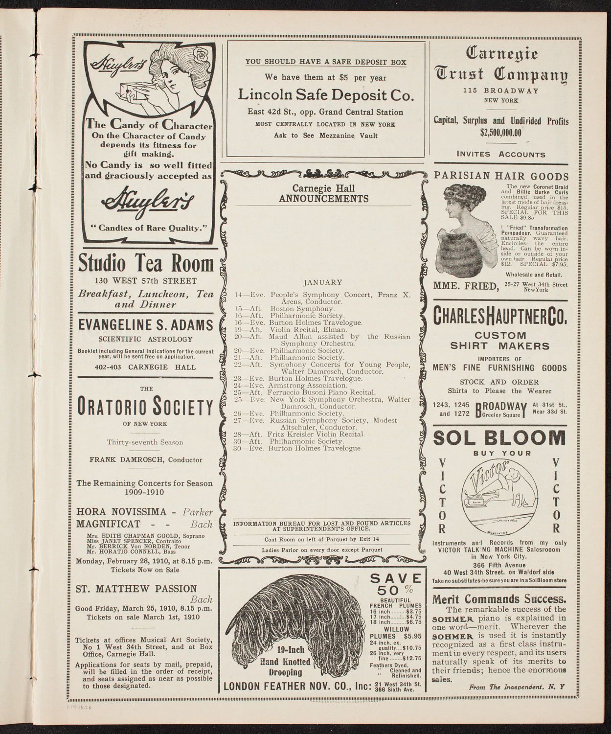 New York Philharmonic, January 14, 1910, program page 3