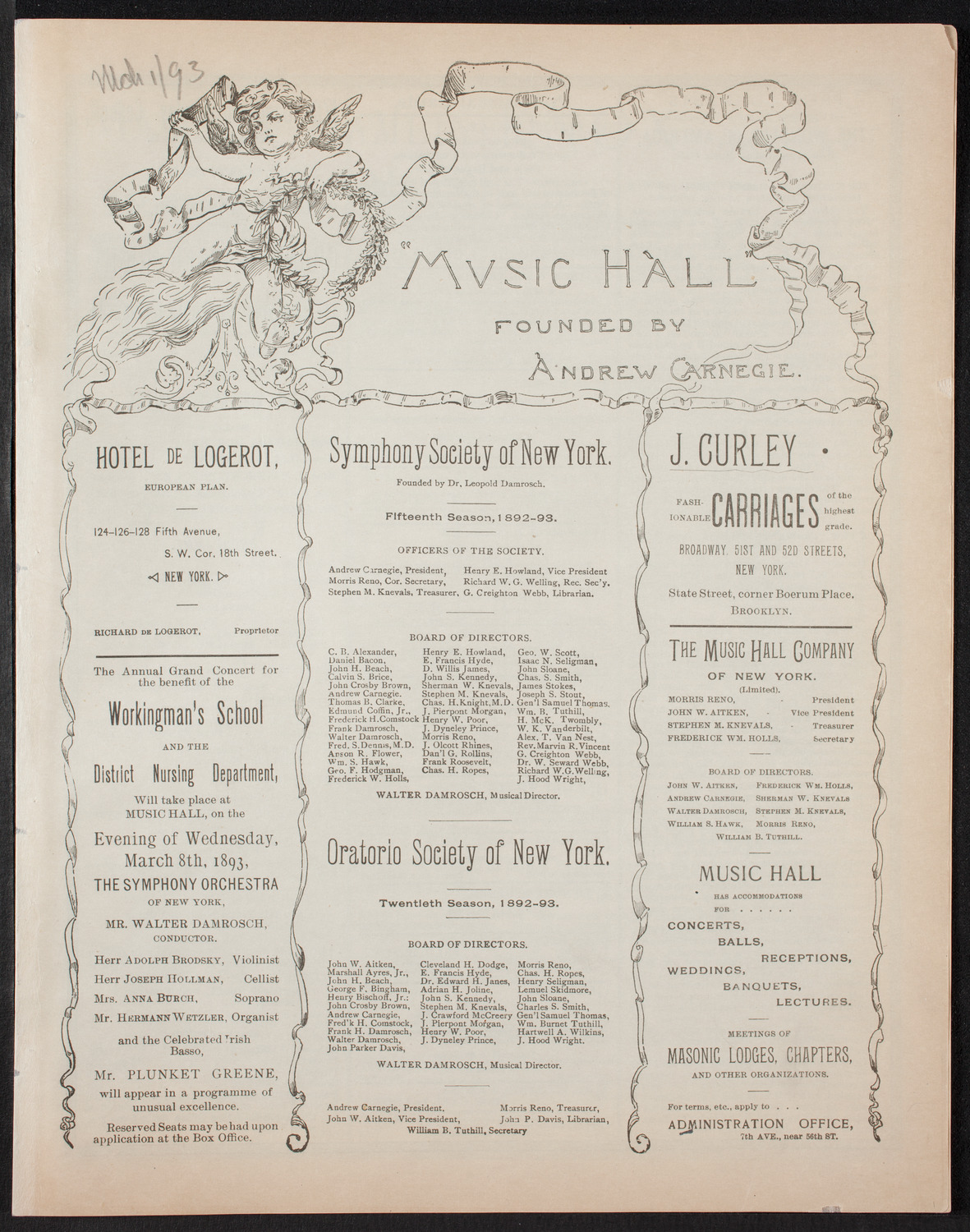 Discourse on The Drama by Joseph Jefferson, March 1, 1893, program page 1