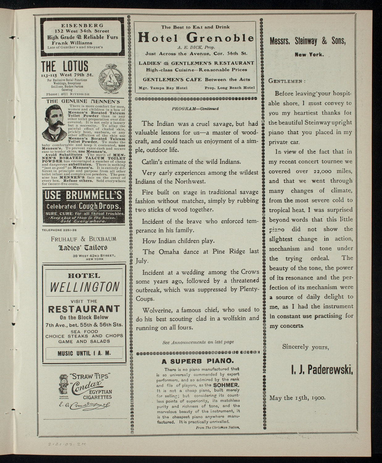 Lecture by Ernest Thompson Seton, February 21, 1903, program page 3