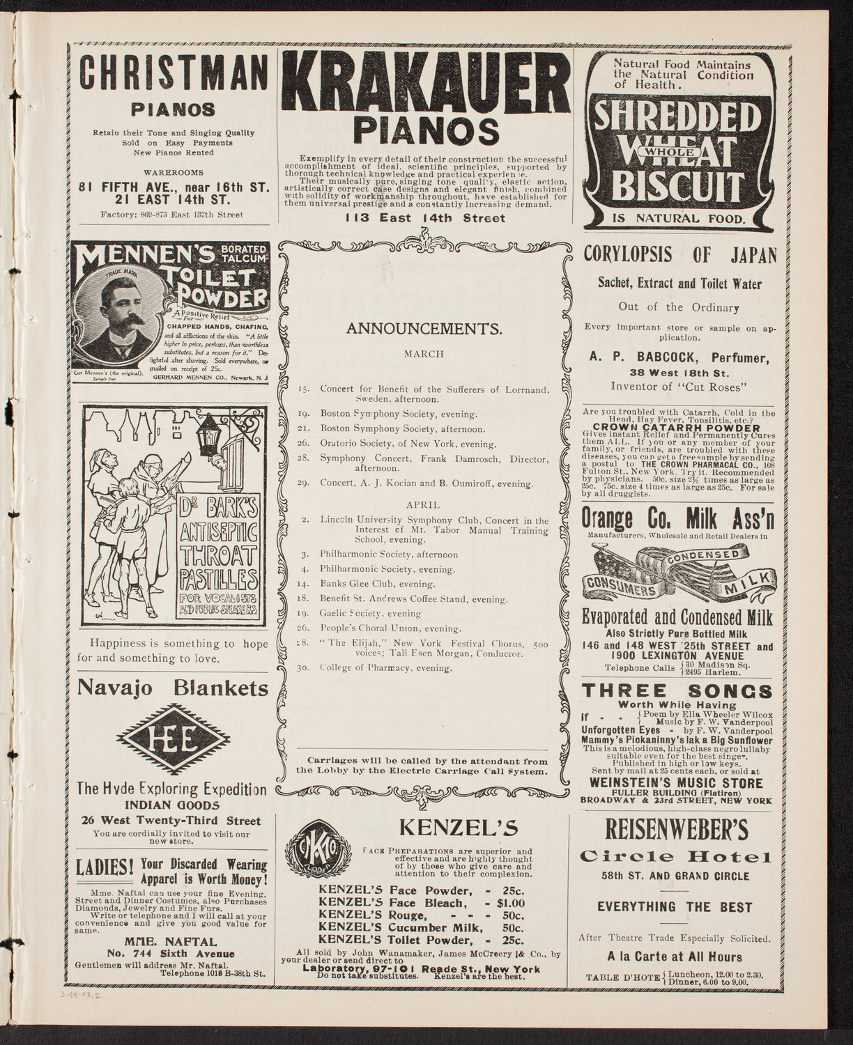 New York Philharmonic, March 14, 1903, program page 3