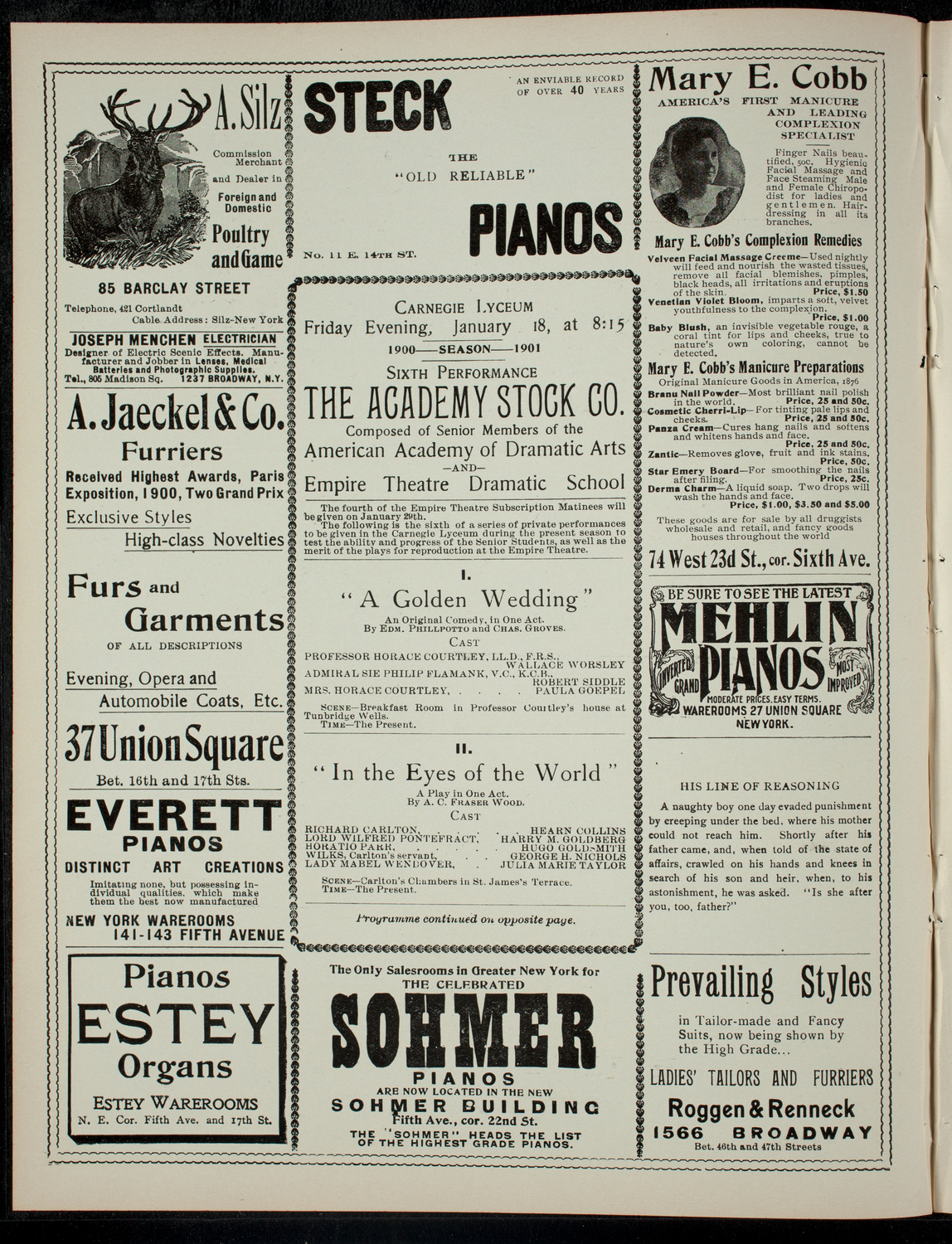 Academy Stock Company of the American Academy of Dramatic Arts and Empire Theatre Dramatic School, January 18, 1901, program page 2