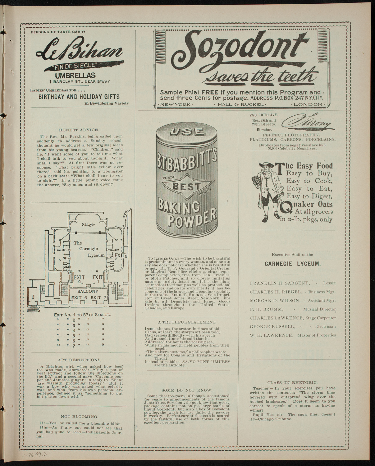 Heinrich Meyn and Others, January 26, 1899, program page 3