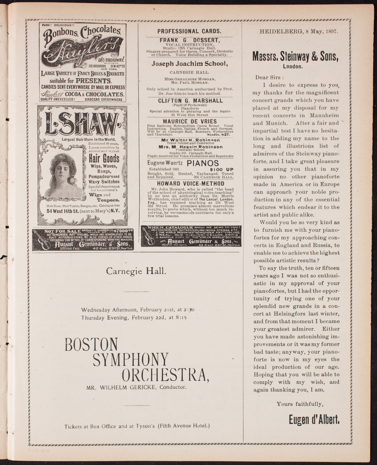 New York Philharmonic, February 17, 1900, program page 5