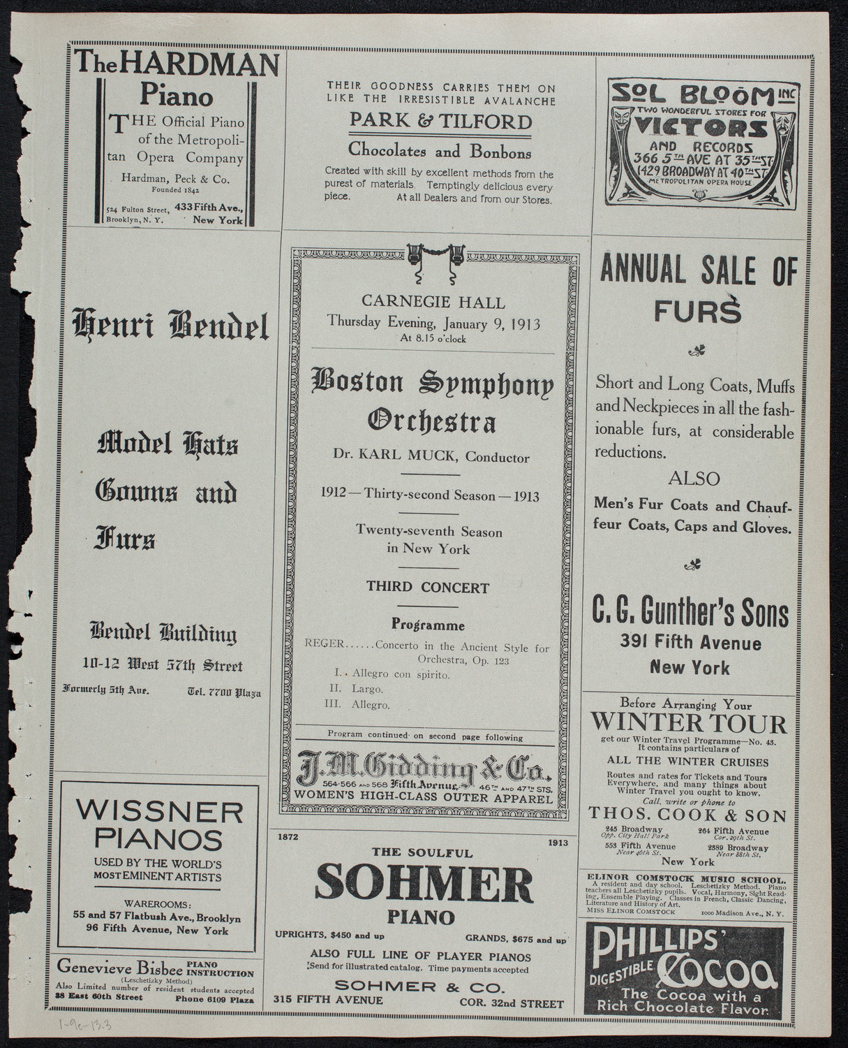 Boston Symphony Orchestra, January 9, 1913, program page 5