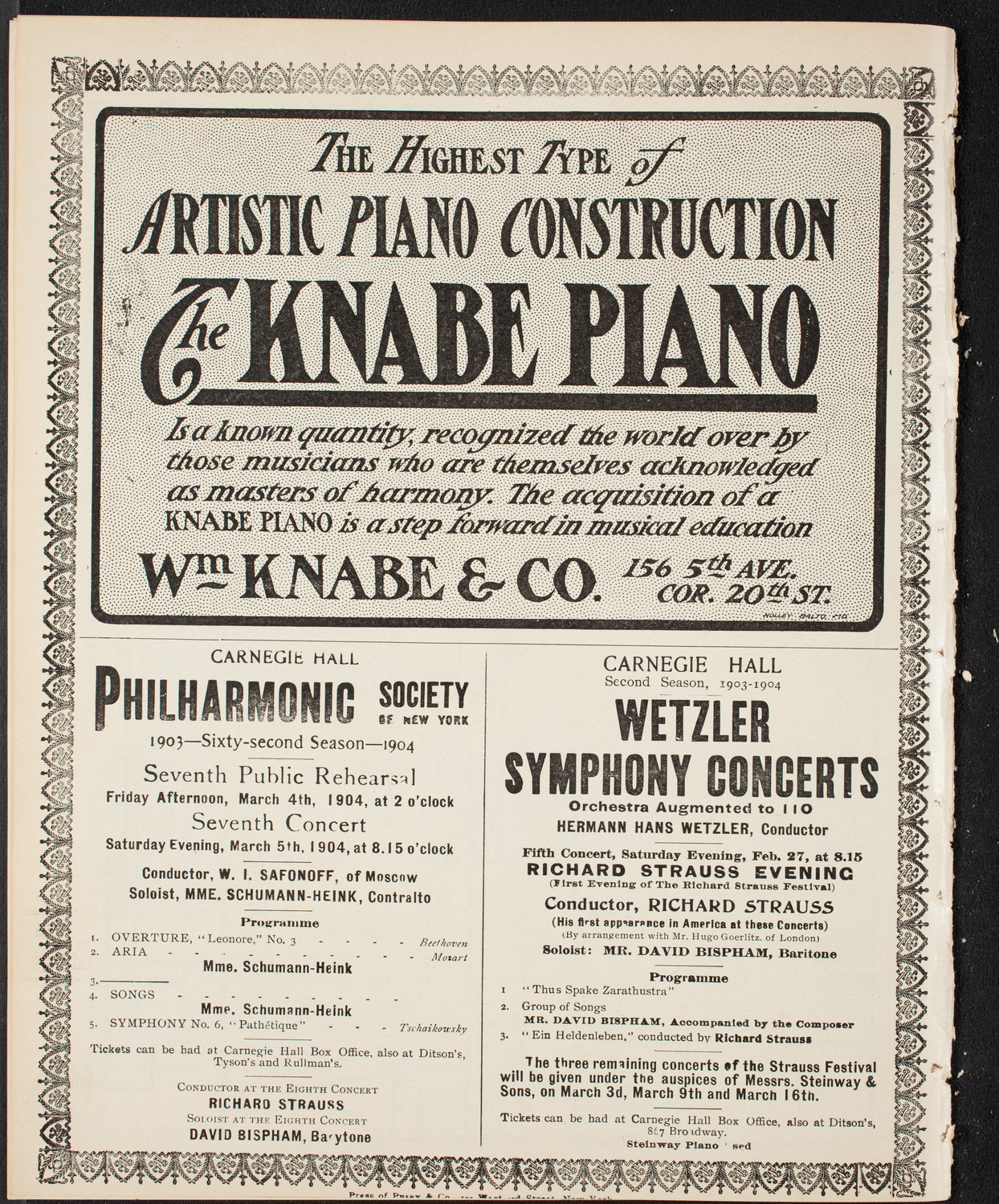 Marie Nichols, David Bispham, and Emma Howe with Wetzler Symphony Orchestra, February 21, 1904, program page 12