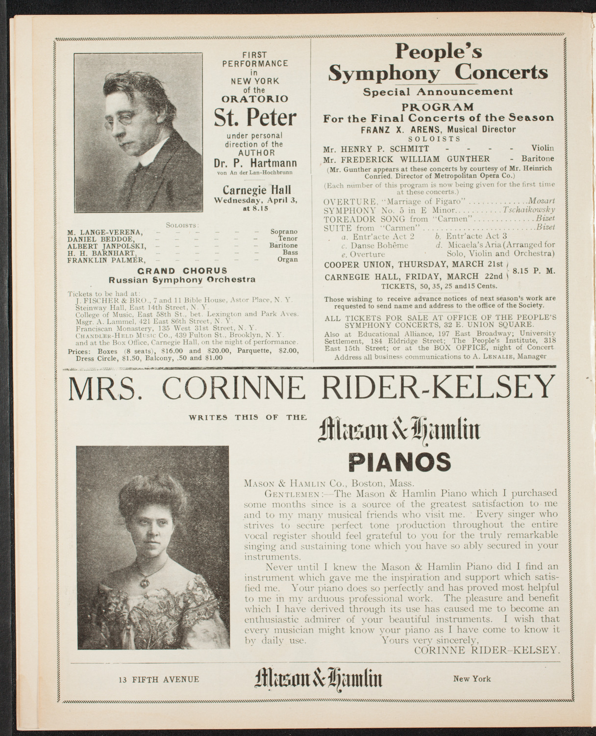 Oratorio Society of New York, March 19, 1907, program page 10