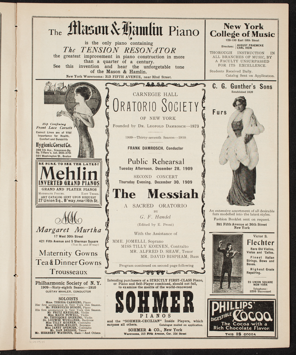 Oratorio Society of New York, December 28, 1909, program page 5