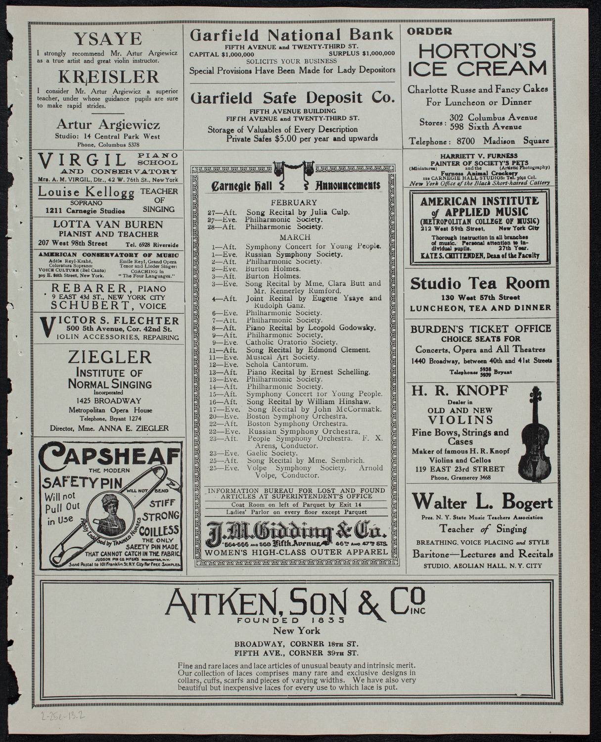Maximillian Pilzer, Violin, February 25, 1913, program page 3