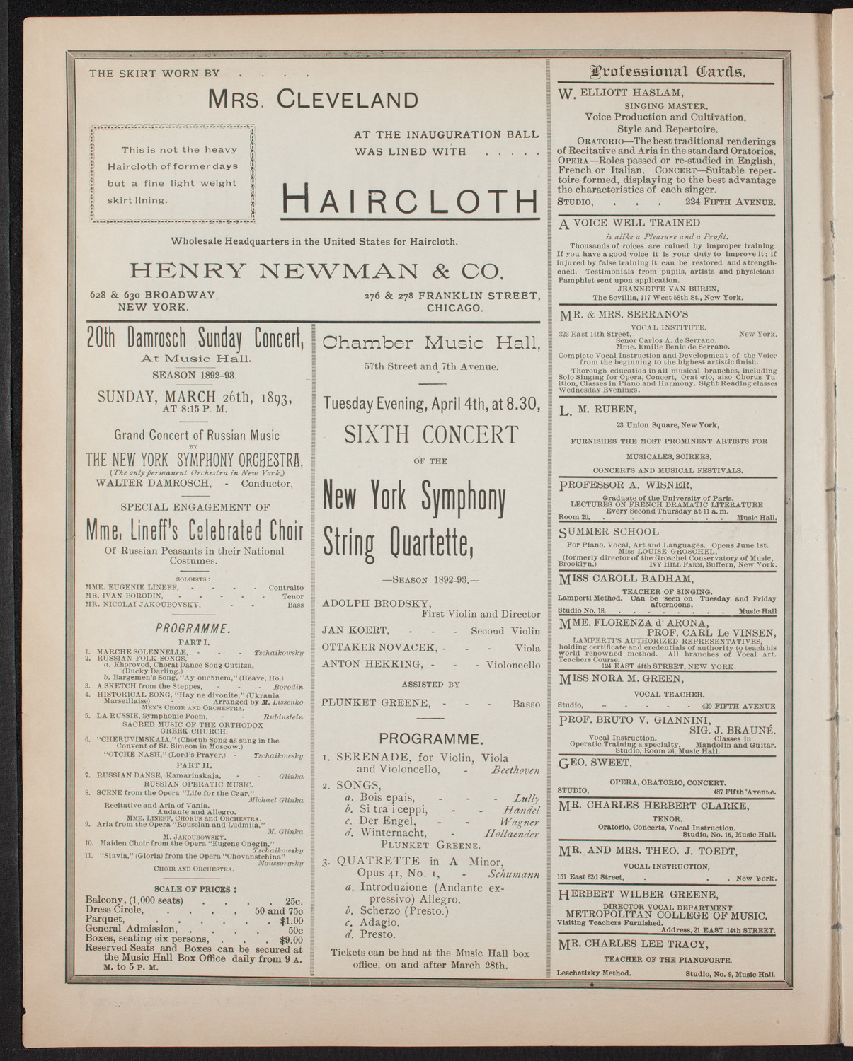 Nordica Operatic Concert Company, March 21, 1893, program page 2