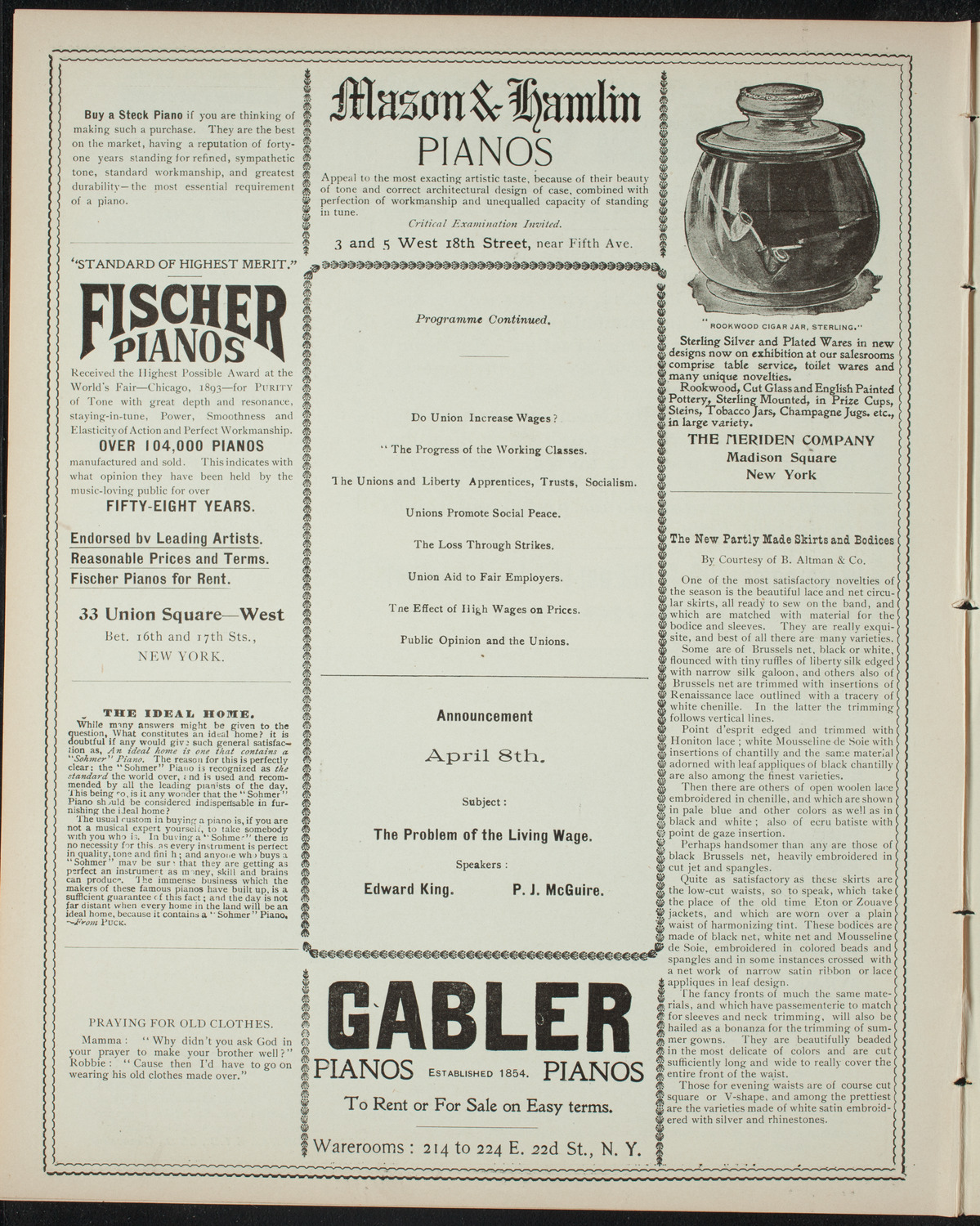 The People's Institute/ Lecture: Labor Problems, April 1, 1898, program page 6