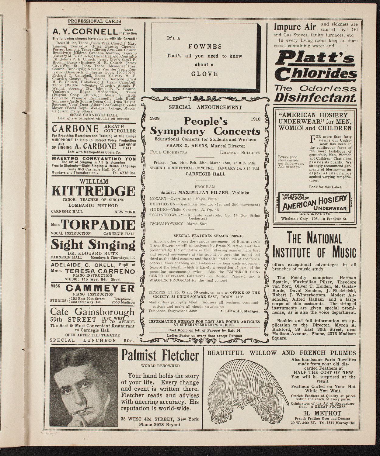 New York Philharmonic, December 31, 1909, program page 9